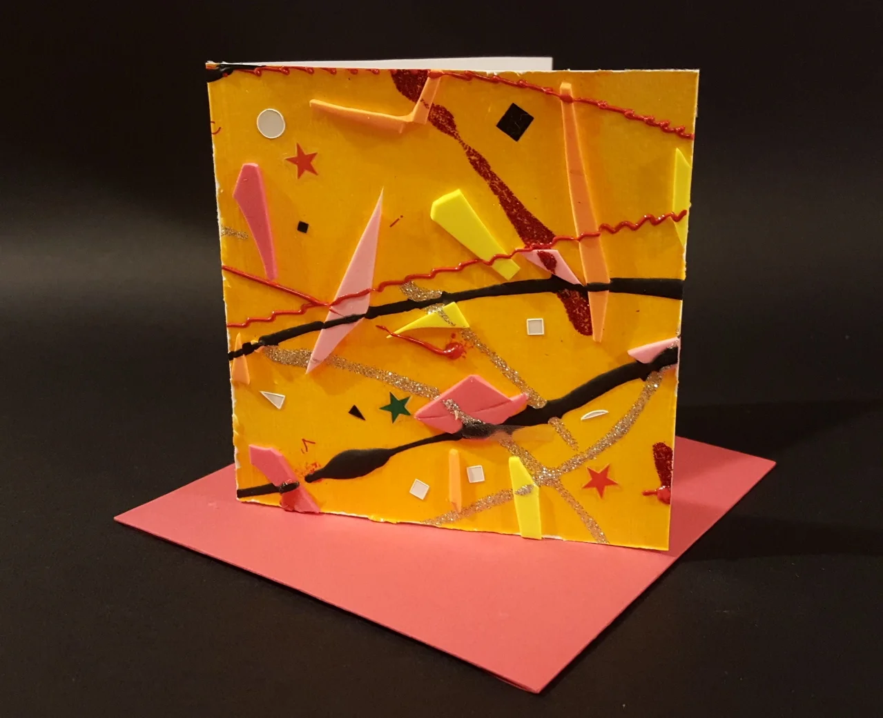  Craft foam, stickers, paint, etc.,&nbsp;on a painted background 