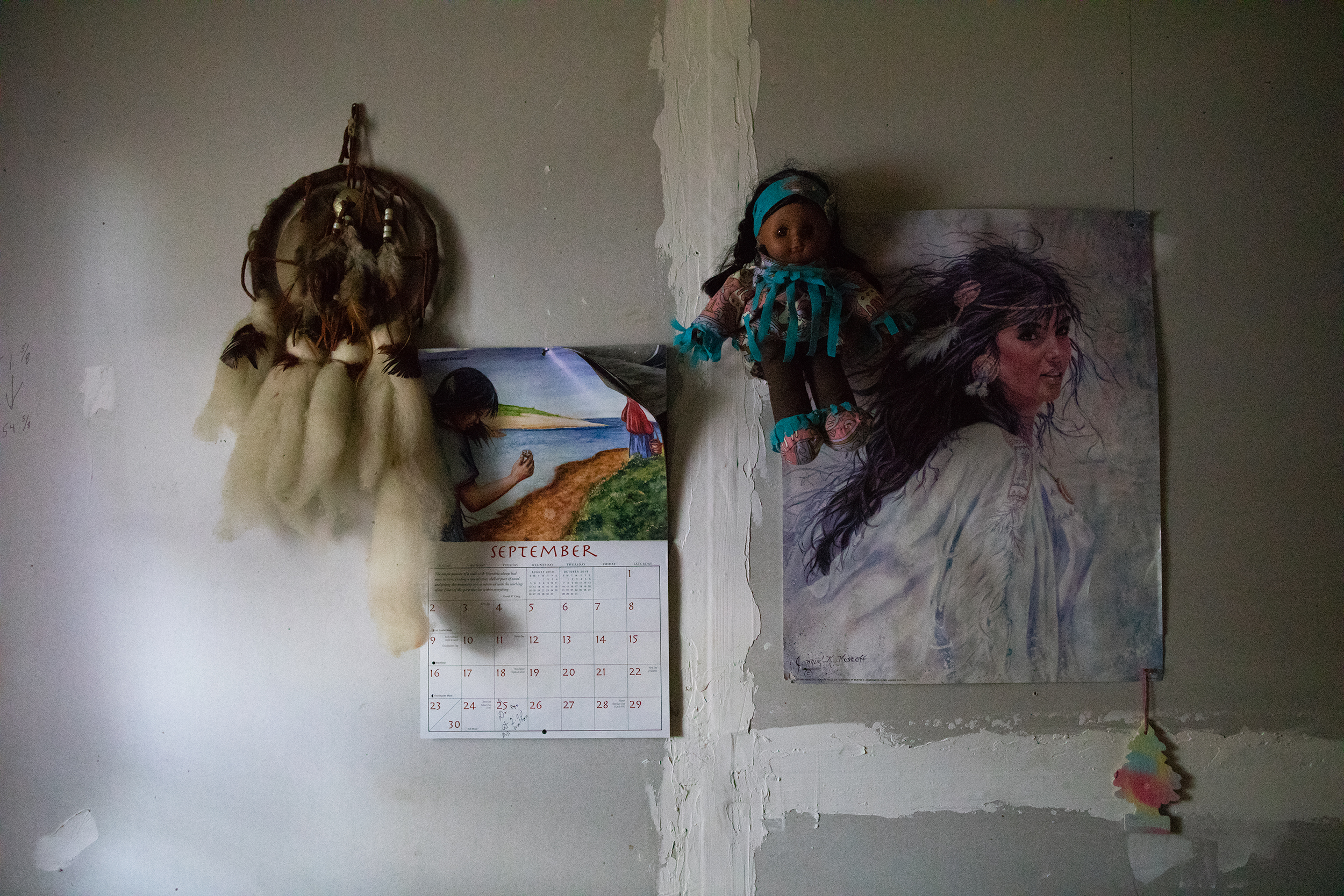  Dreamcatchers and Native American images cover Brenda’s bedroom wall. They are reminders of her biological mother who was part Cherokee. 