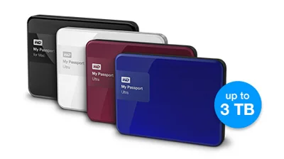 The My Passport Pro is available in four colours. If you use more than one (e.g. one for data and one for backup), choosing different colours can help you tell the drives apart. 