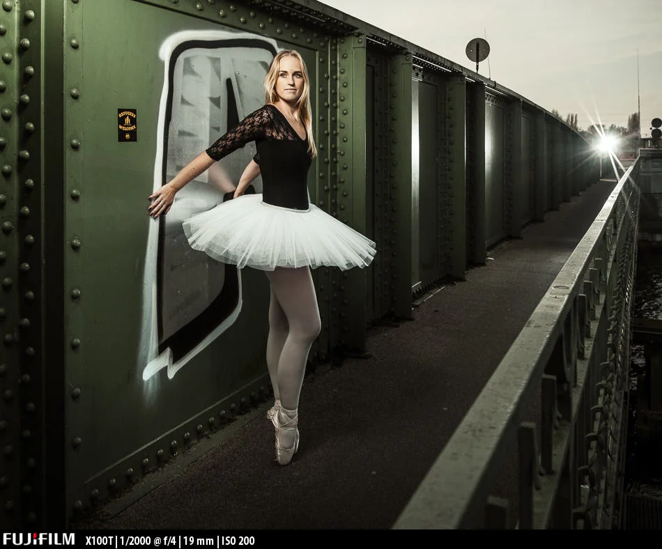 This image of Stéphanie was shot at 1/2000th of a second, a feature made possible by the X100T's leaf shutter and the RoboSHOOT triggers. Not all radio triggers support these high sync speeds. If you have an X100T and you like flash, the RoboSHOOT triggers are a no-brainer! I used a Nikon SB-900 and a Nissin i40. Main light was shot through the SMDV 70 Speedbox.