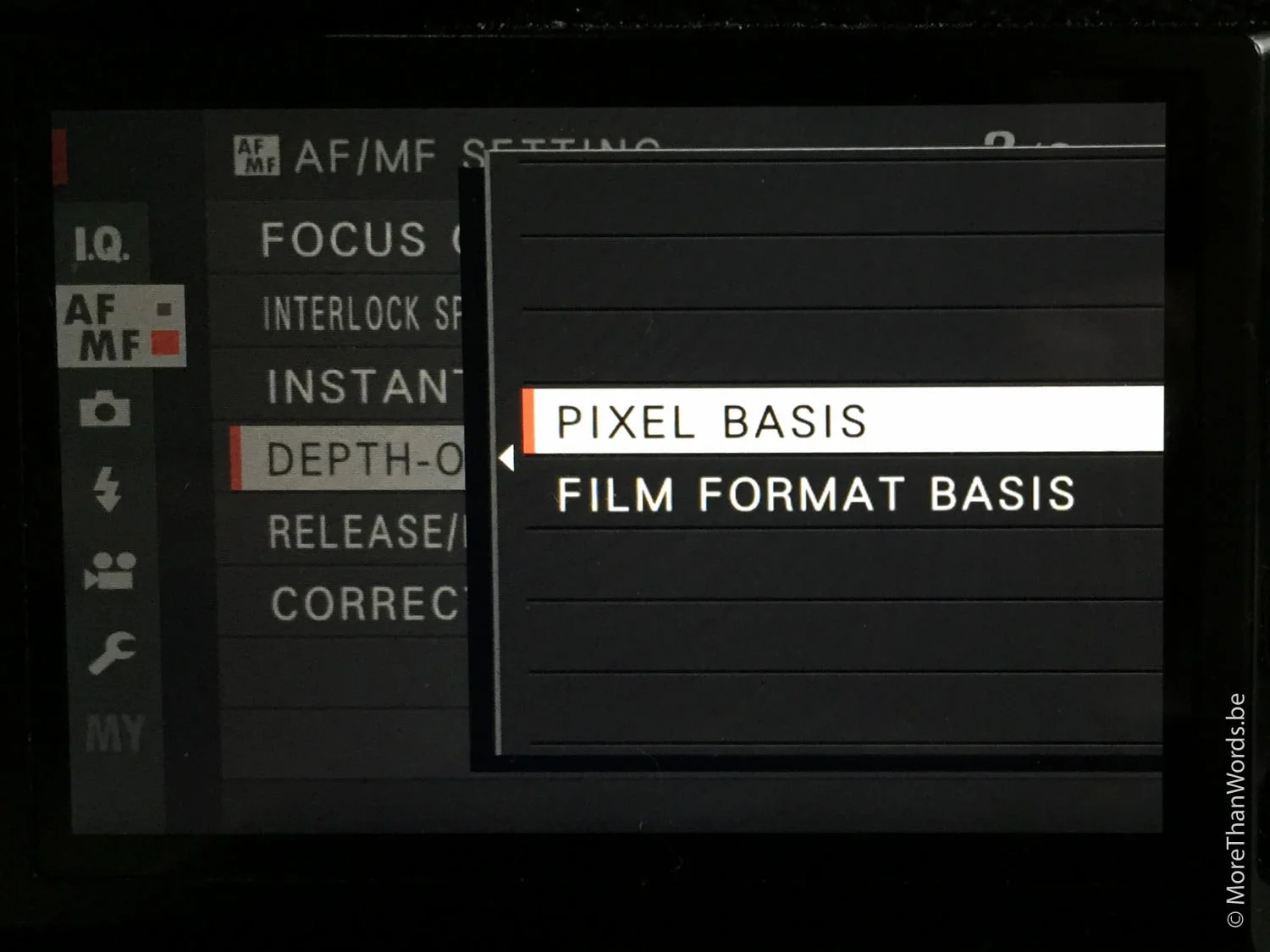 This is what the new interface looks like. Again, evolution, not revolution but it looks and reads better than before. There are loads of smaller refinements, such as this one: you might know there's a digital depth-of-field scale that you can overlay in the EVF and OVF. Only, it did not match up with the one found on lenses like the 14, 16 and 23. Because the lenses' DOF scale was film-based (with a larger Circle of Confusion, in other words, larger tolerance) whereas the digital scale was pixel-based. You can now set the digital scale to film-based as well. If I were a street photographer, I'd love this feature!