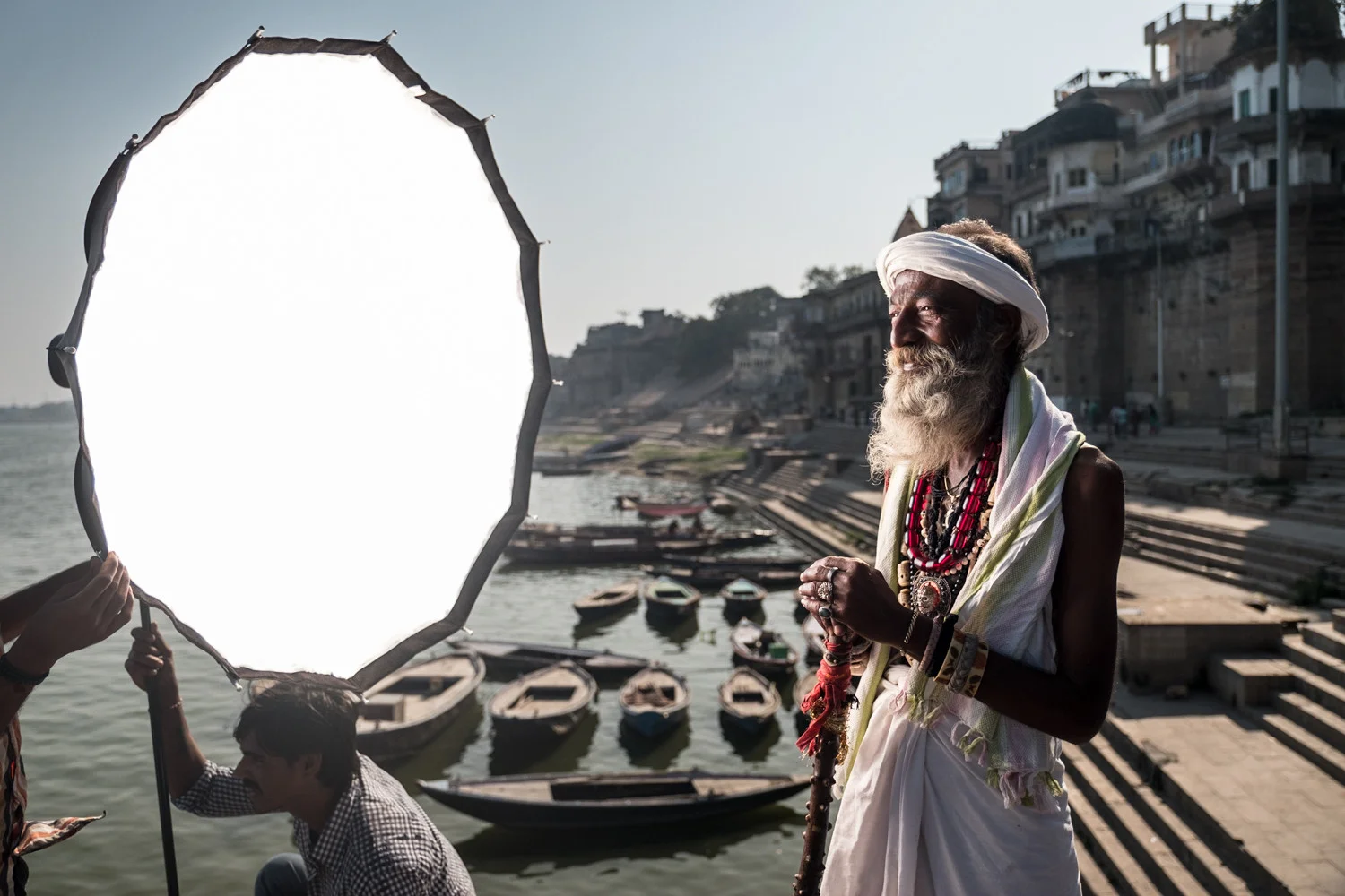 The 'short'-cross-lighting technique in action. The light falling on this sadhu's shoulder is the sun.