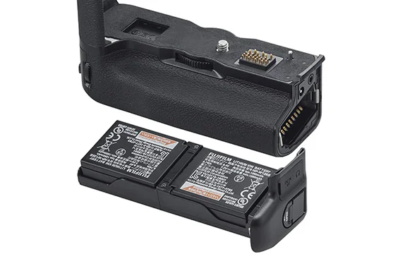 The Vertical Power Booster Grip VPB-XT2 not only triples your mileage by adding two extra batteries, it also has a Boost button which revs up the EVF's refresh rate from 60 to 100 frames per second. Image © Fujifilm