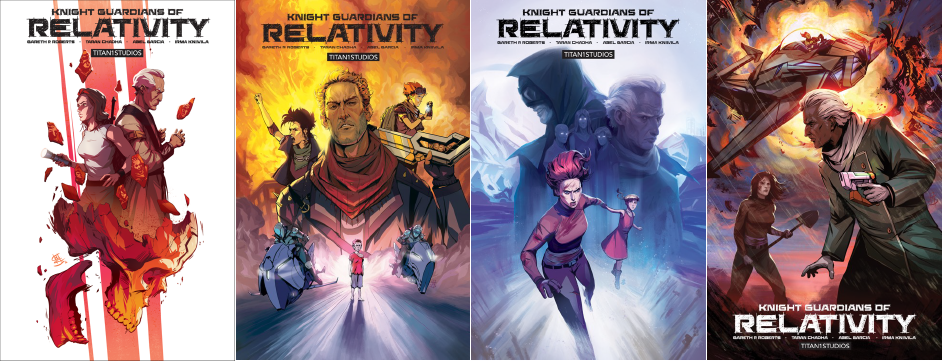 Knight Guardians of Relativity Comics (Issues #1-4) published by TITAN1STUDIOS and distributed to comic shops everywhere by Diamond Comics Distributors.