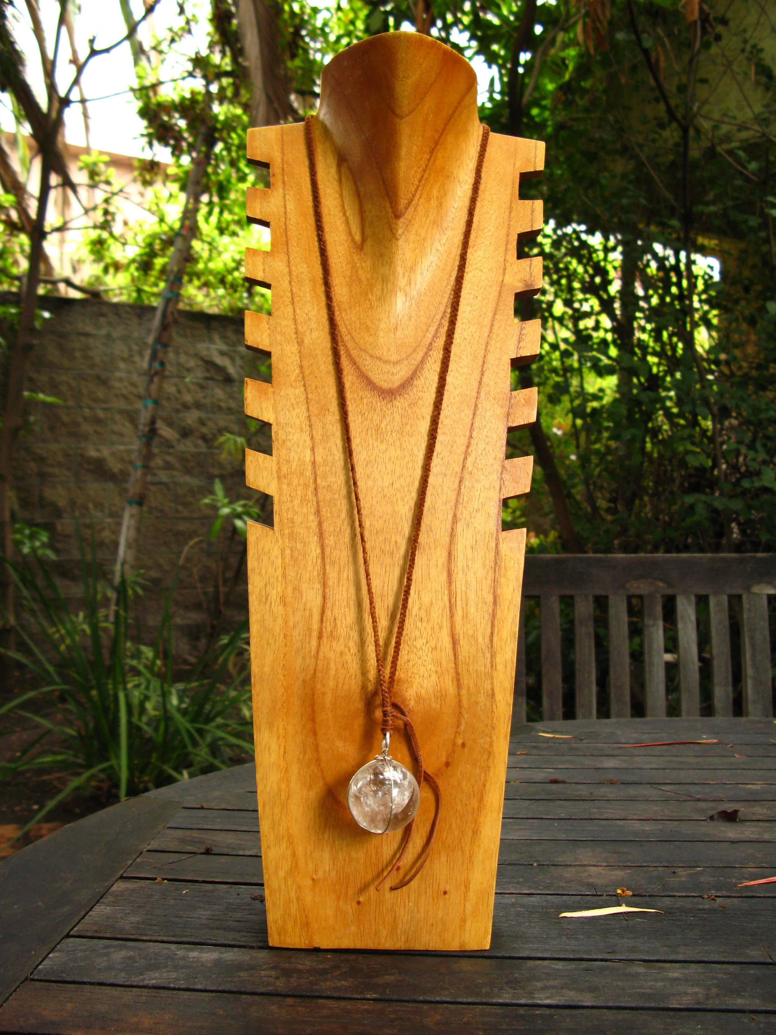 Leather and Crystal Ball Pendant Long Front