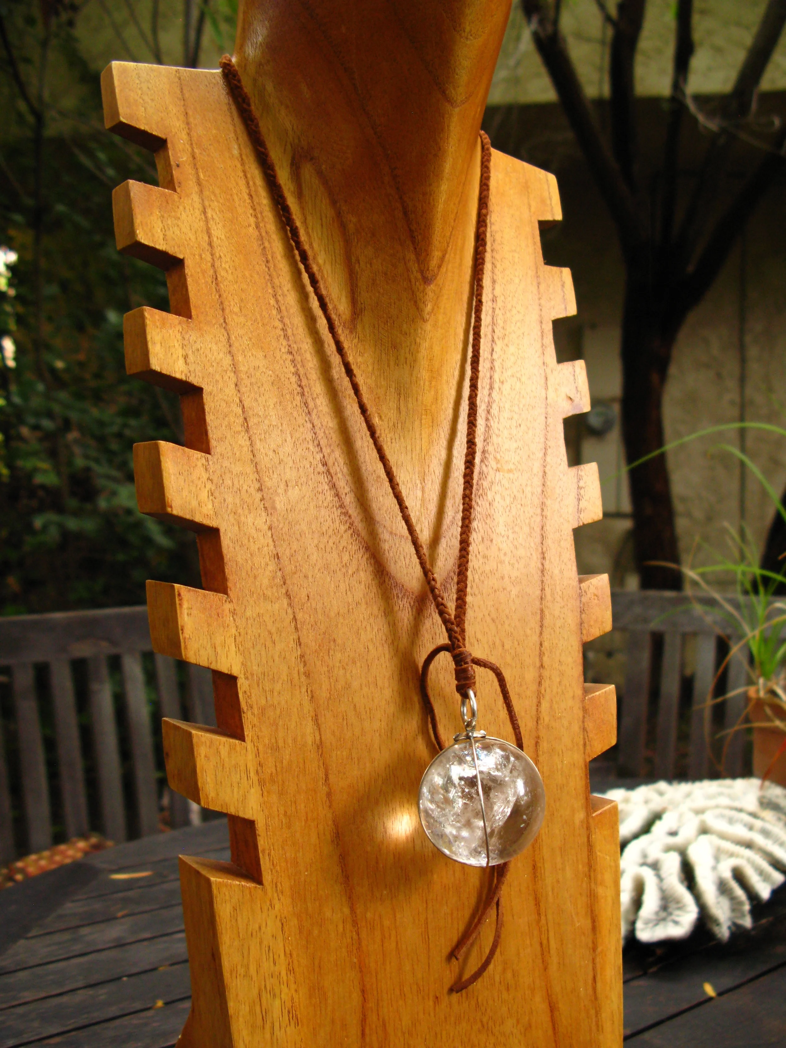 Leather and Crystal Ball Pendant Short Side