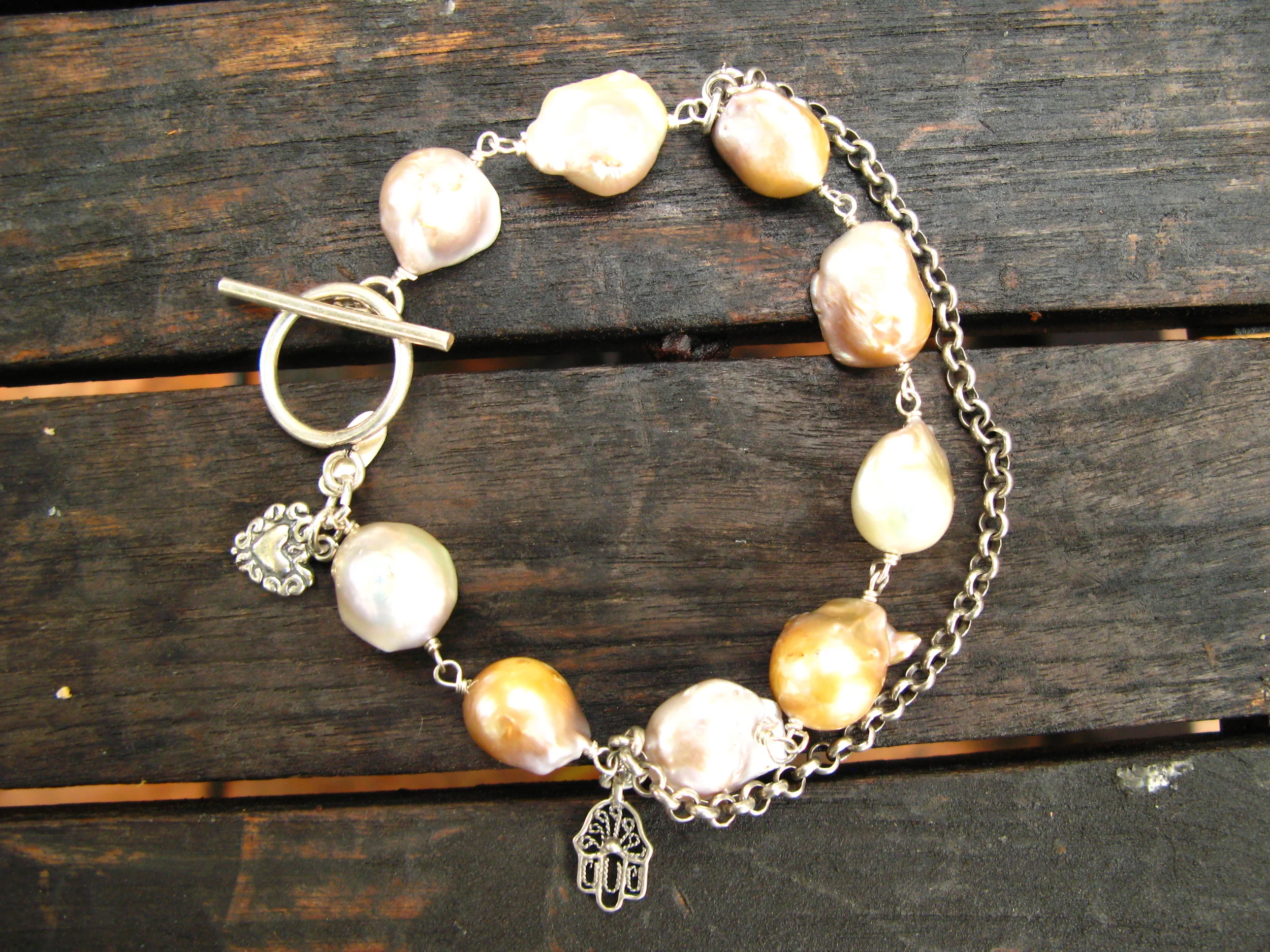 Light Pearl Charm Bracelet Full Top
