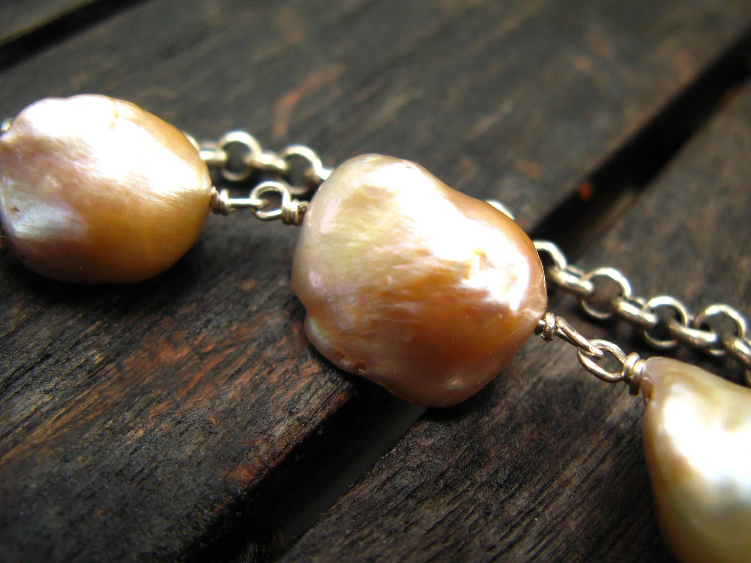 Light Pearl Charm Bracelet Pearl Close Up