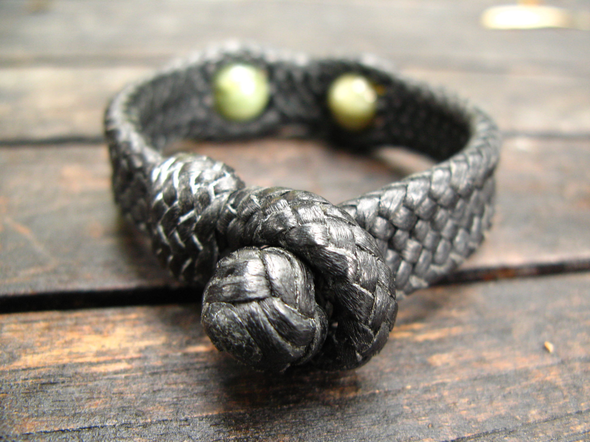 Leather Woven Bracelet with Jade Beads Back