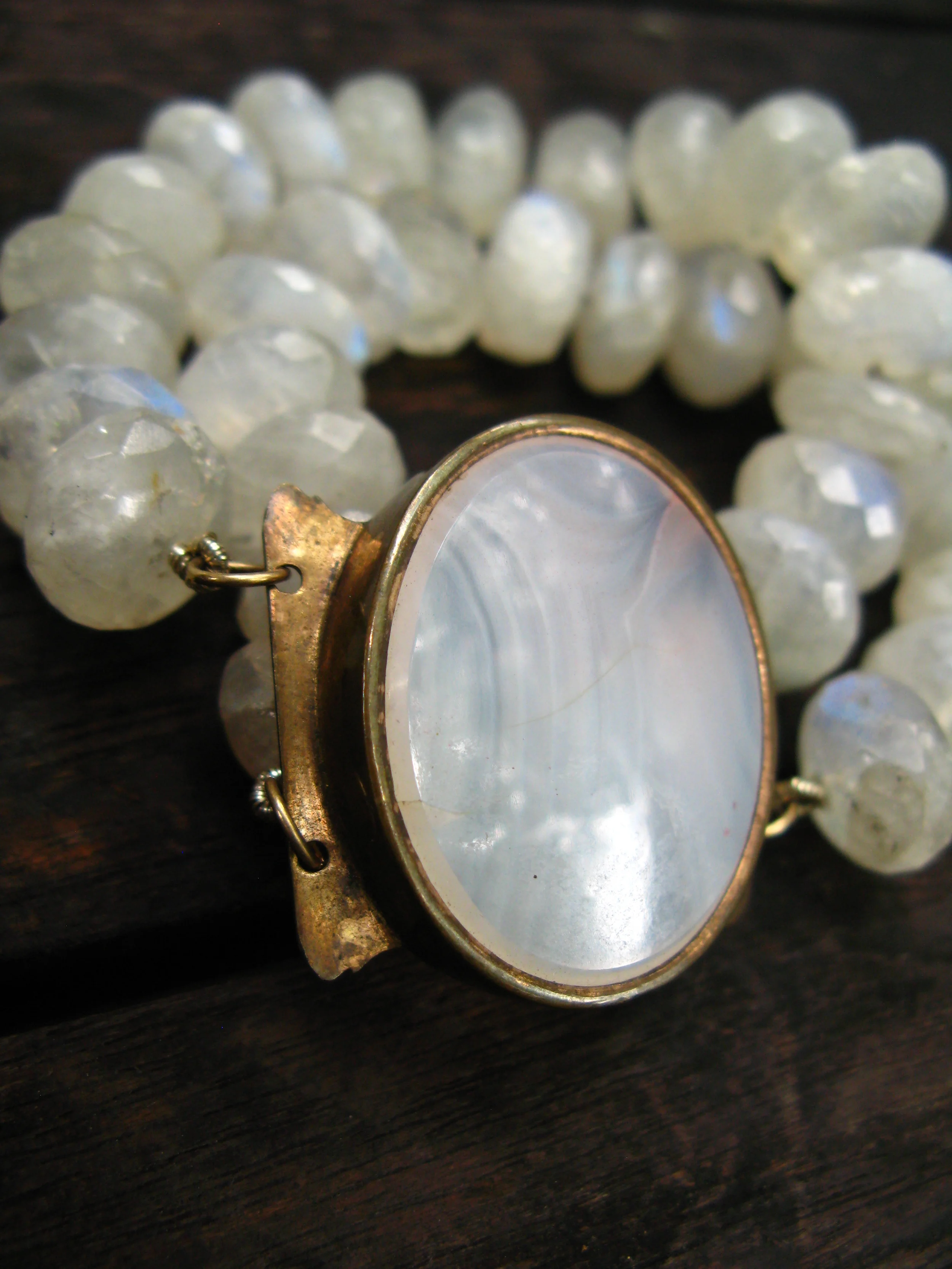 Moonstone Beaded Bracelet Agate Close Up