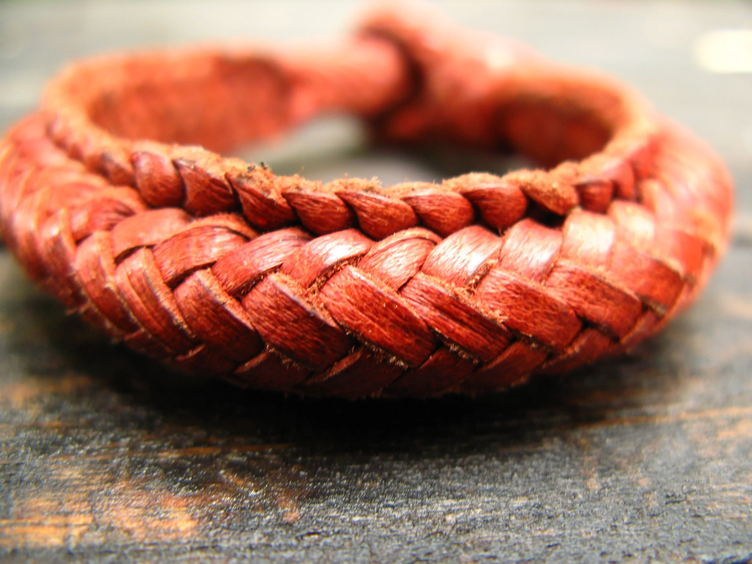 Red Leather Woven Bracelet Close Up Braid