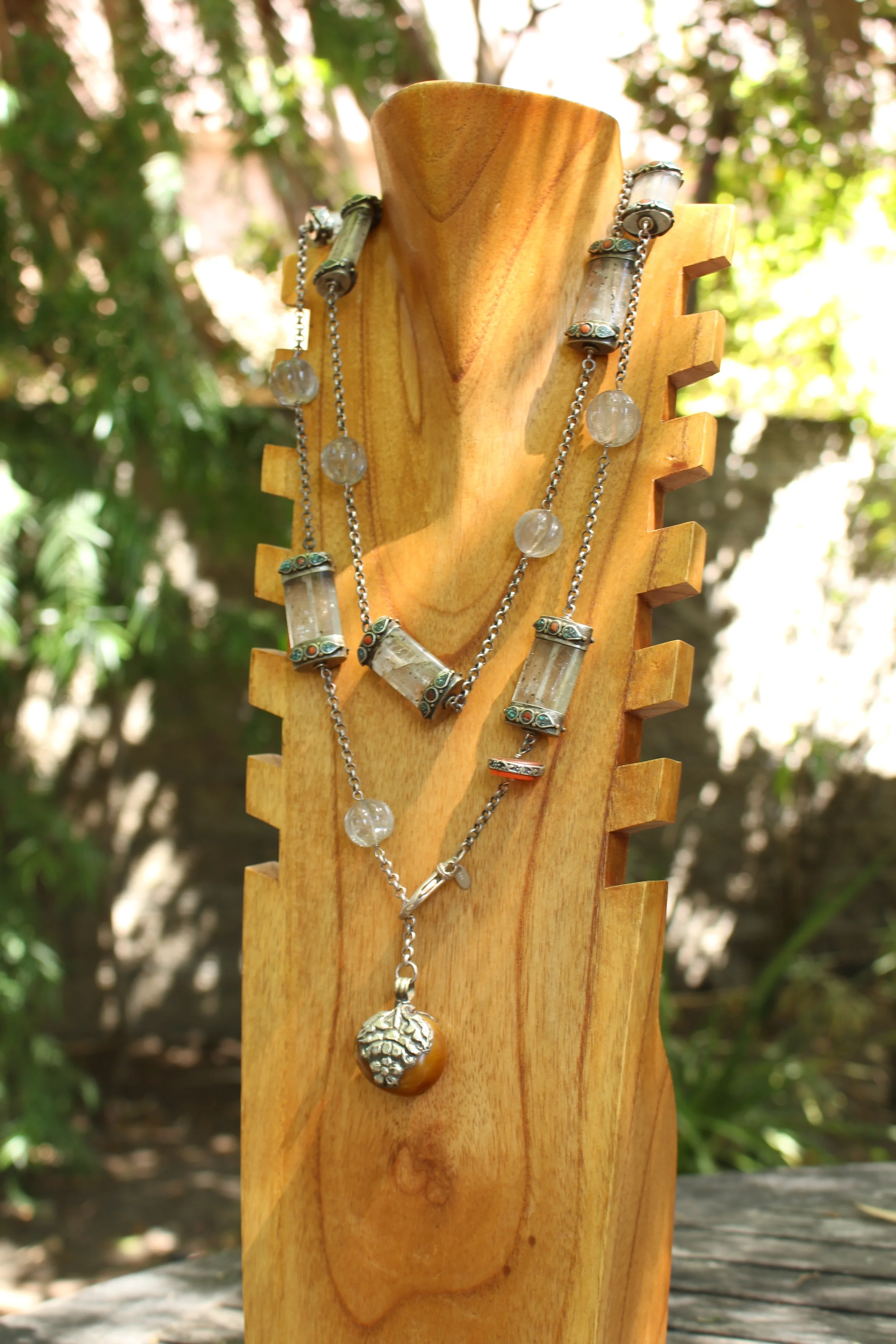 Antique Crystal Coral Necklace Double Side