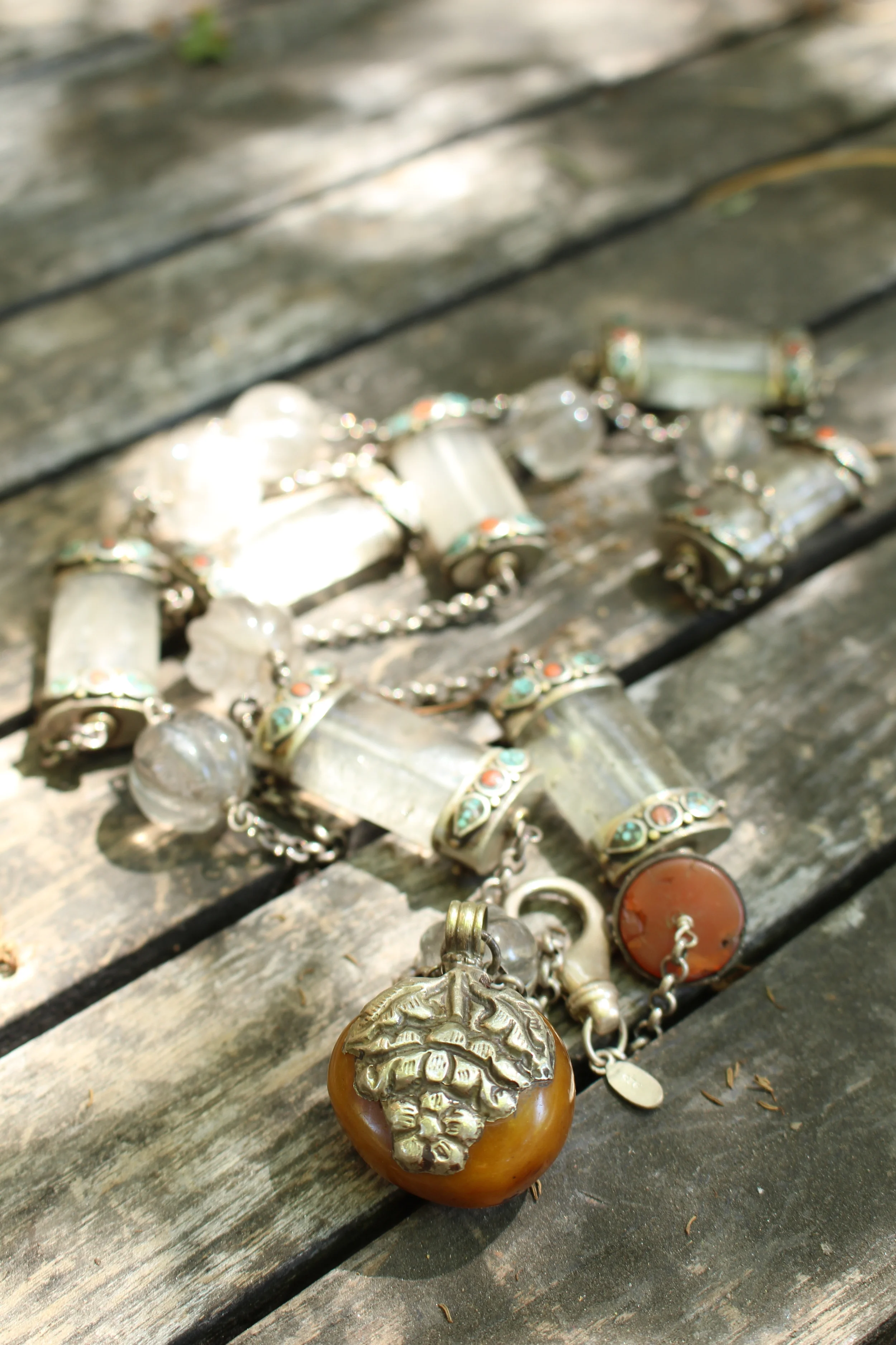 Antique Crystal Coral Necklace Loose