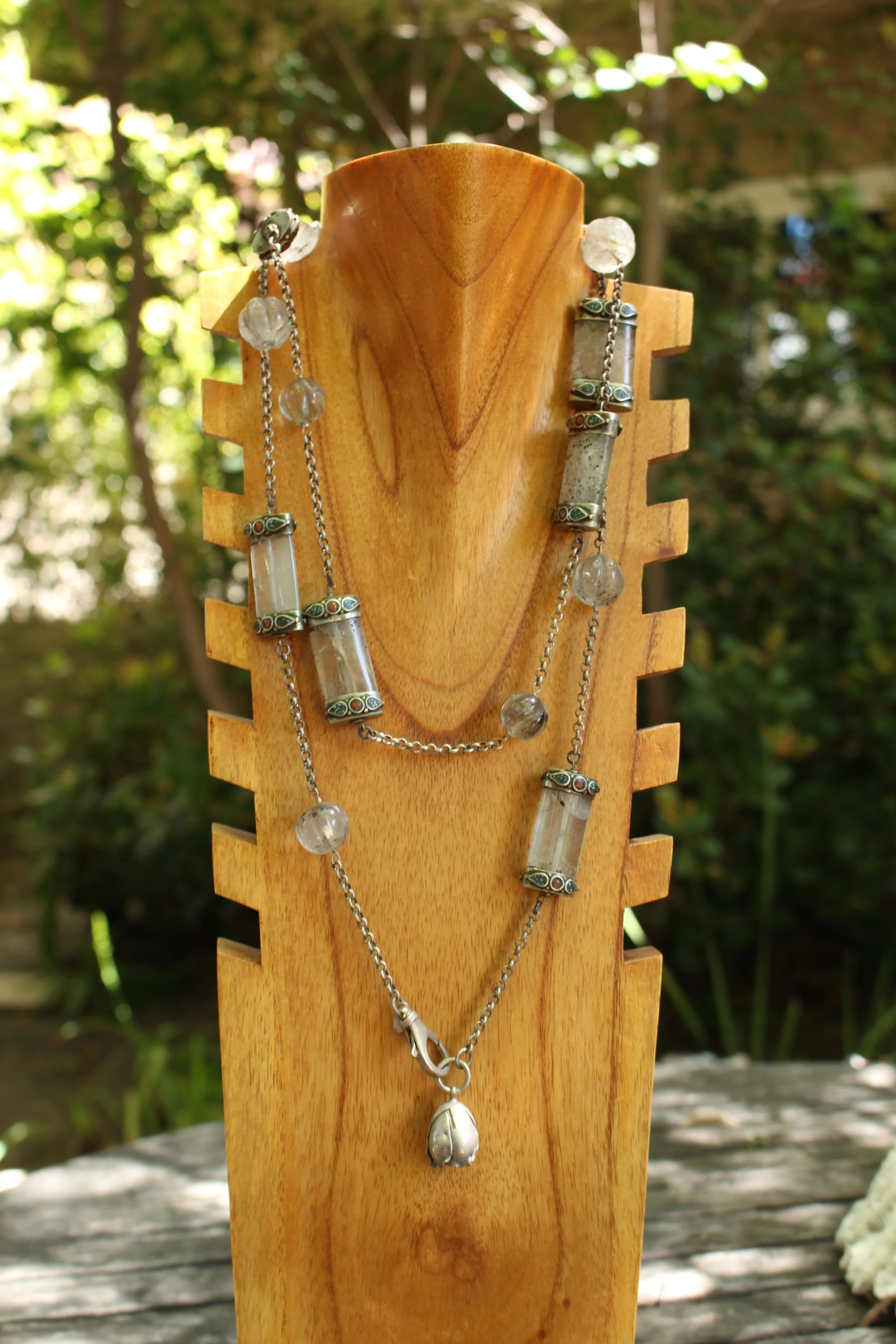 Antique Crystal Necklace Long Front