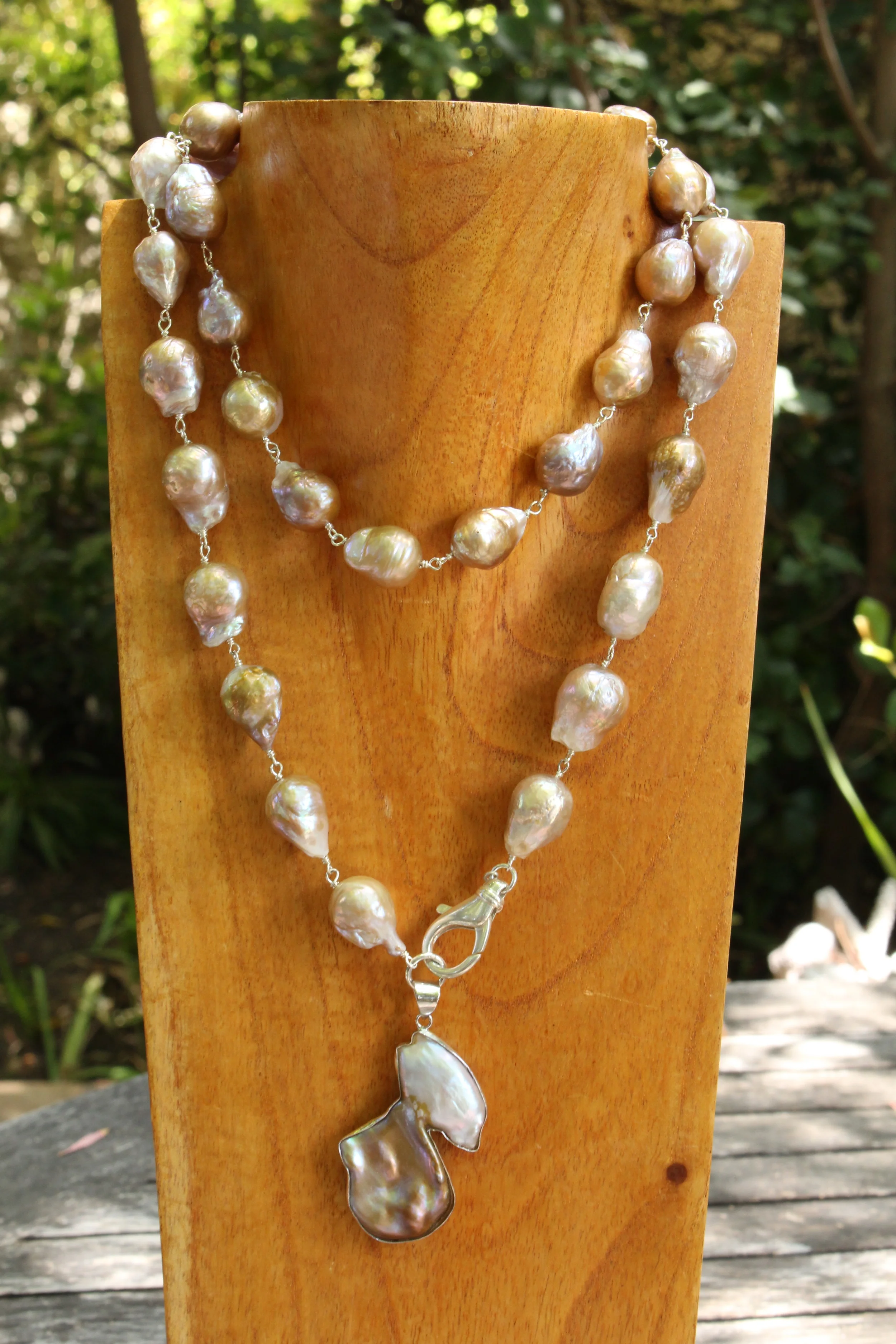 Natural Freshwater Pearl Pendant Double