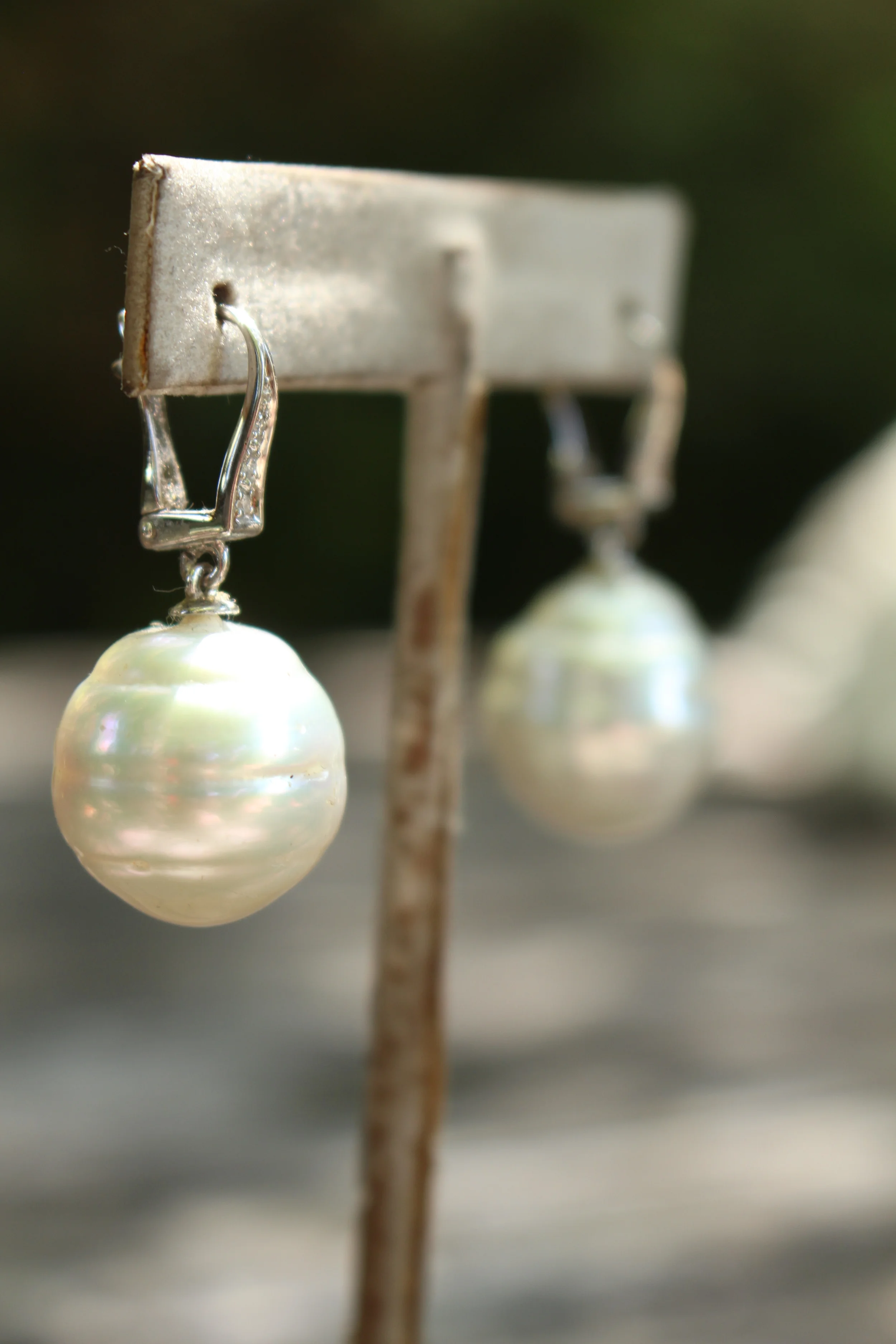 South Sea Pearl Earrings Close Up Side