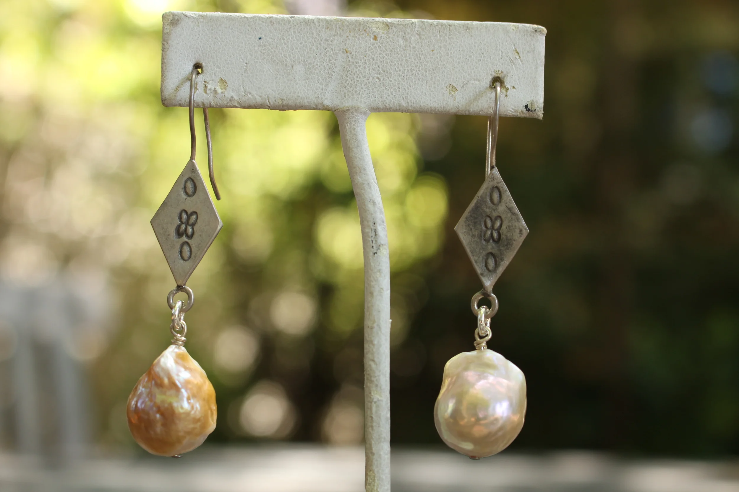 Engraved Sterling Silver and Pearl Earrings Full