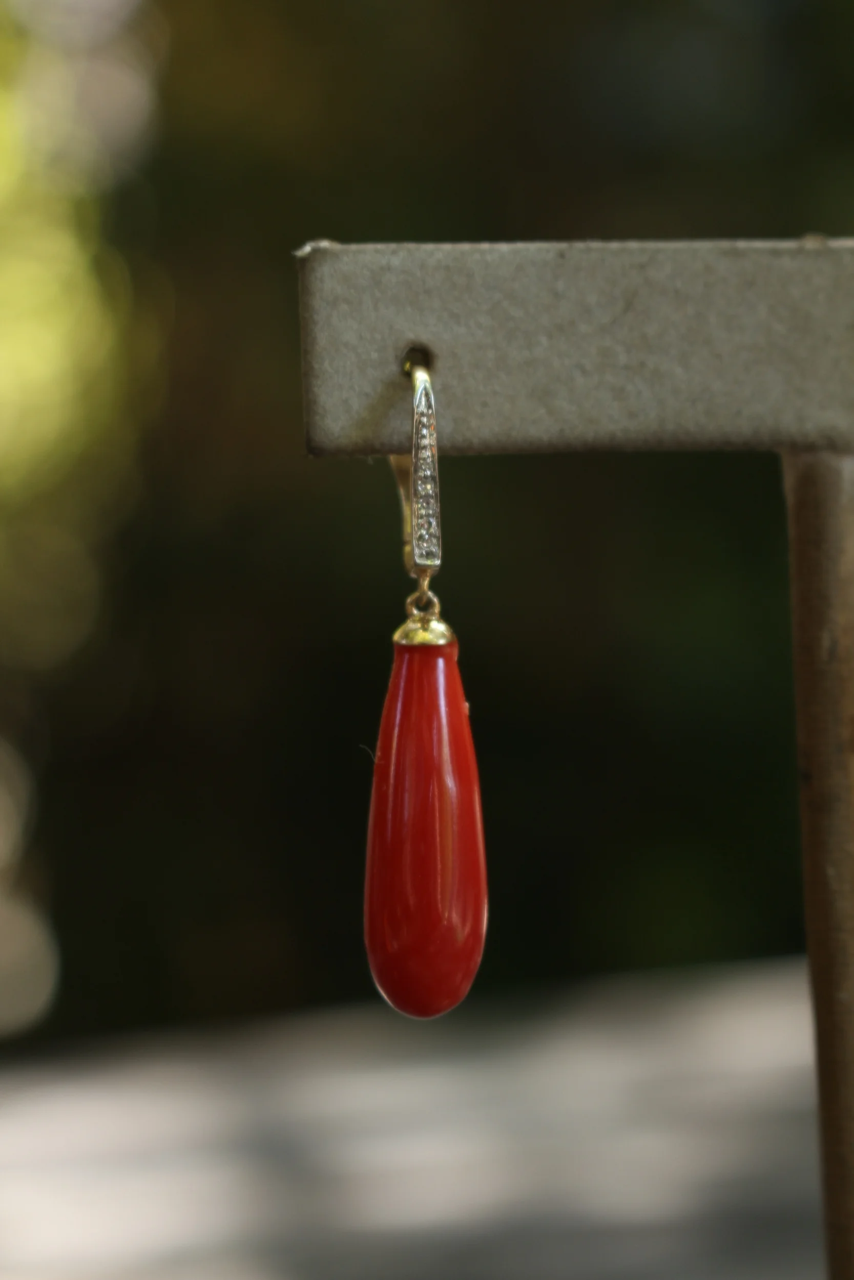 Italian Teardrop Coral Earrings Close Up