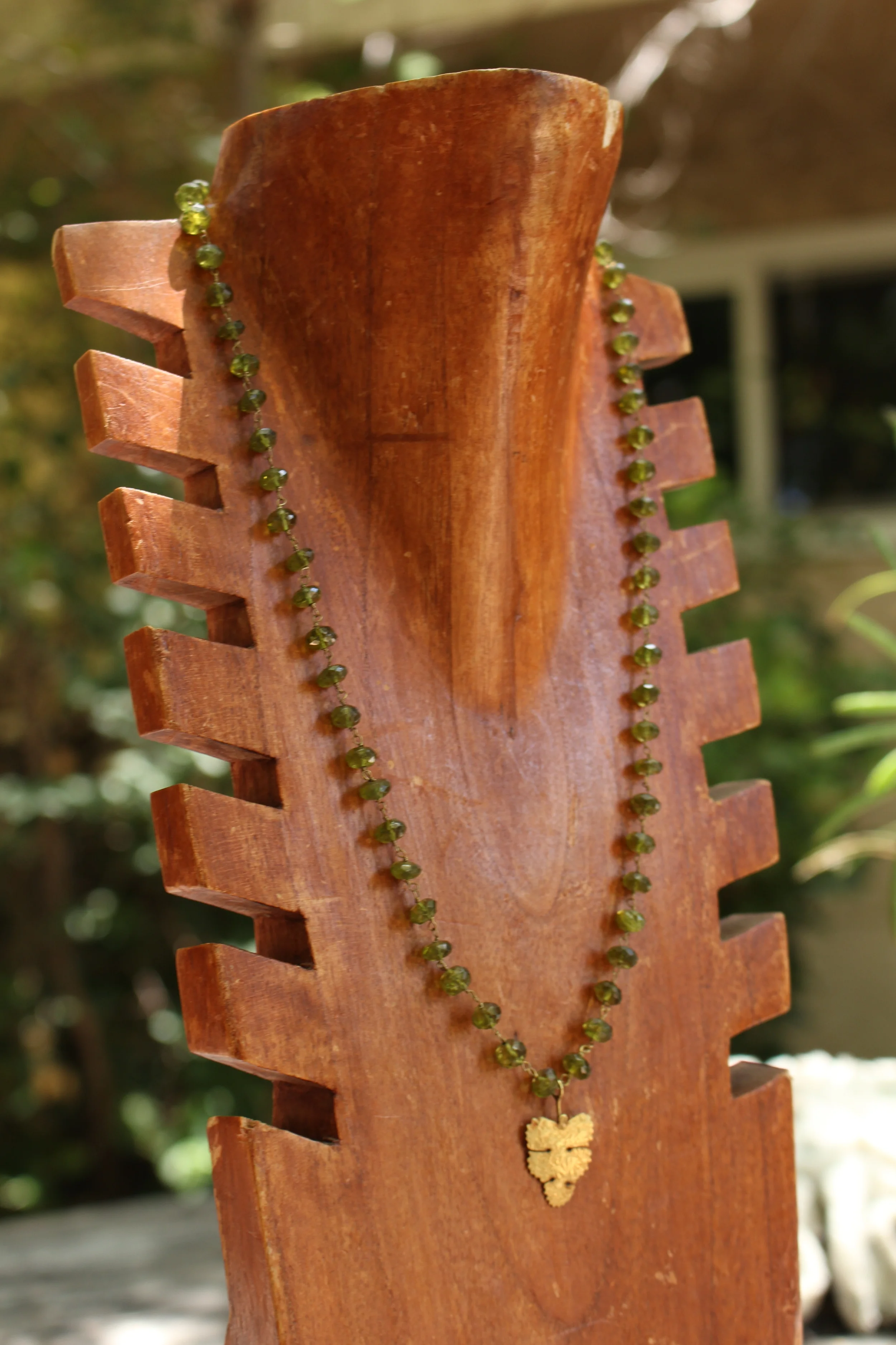 Peridot and Gold Leaf Necklace Full Side