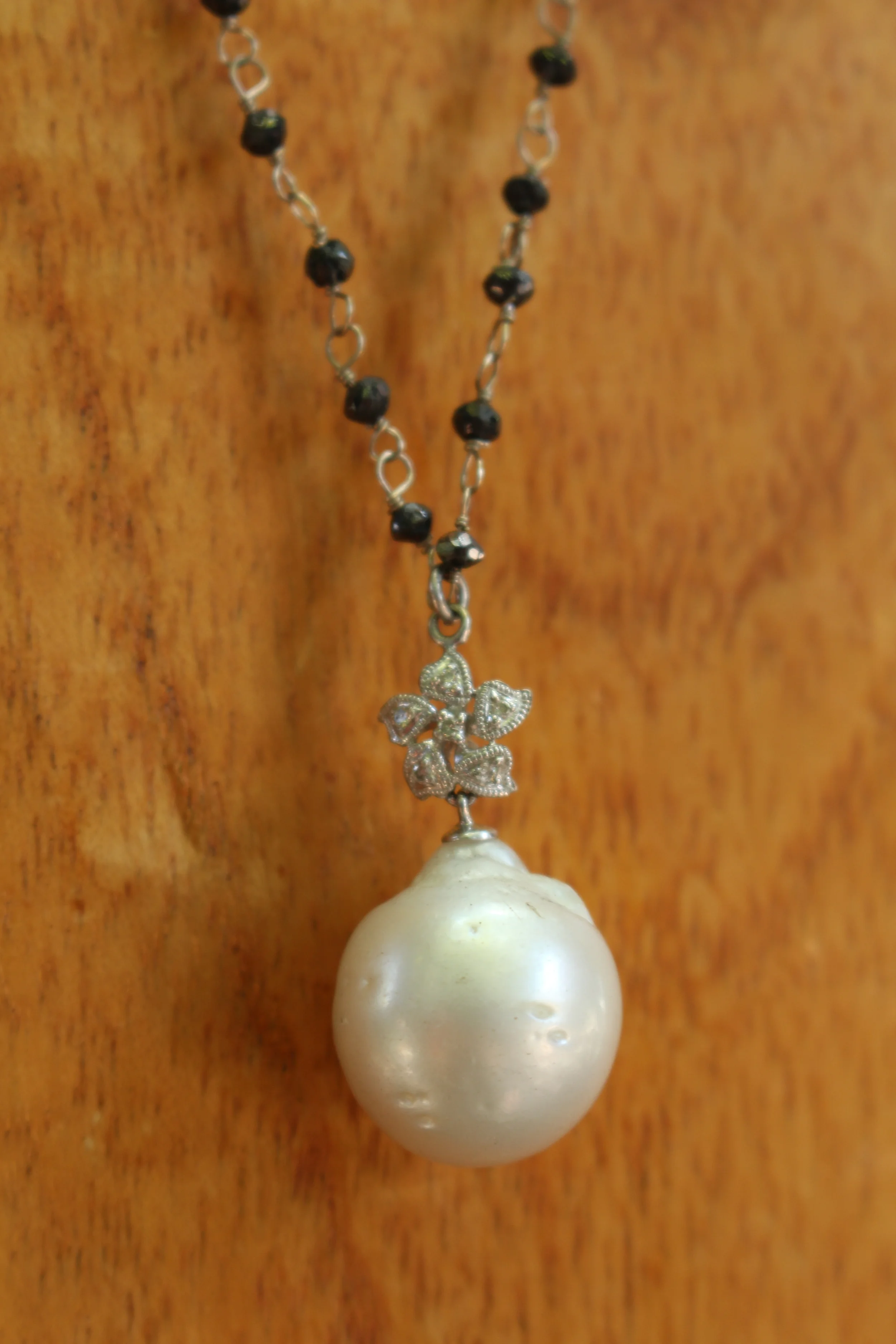 Black Diamond and South Sea Pearls Close Up