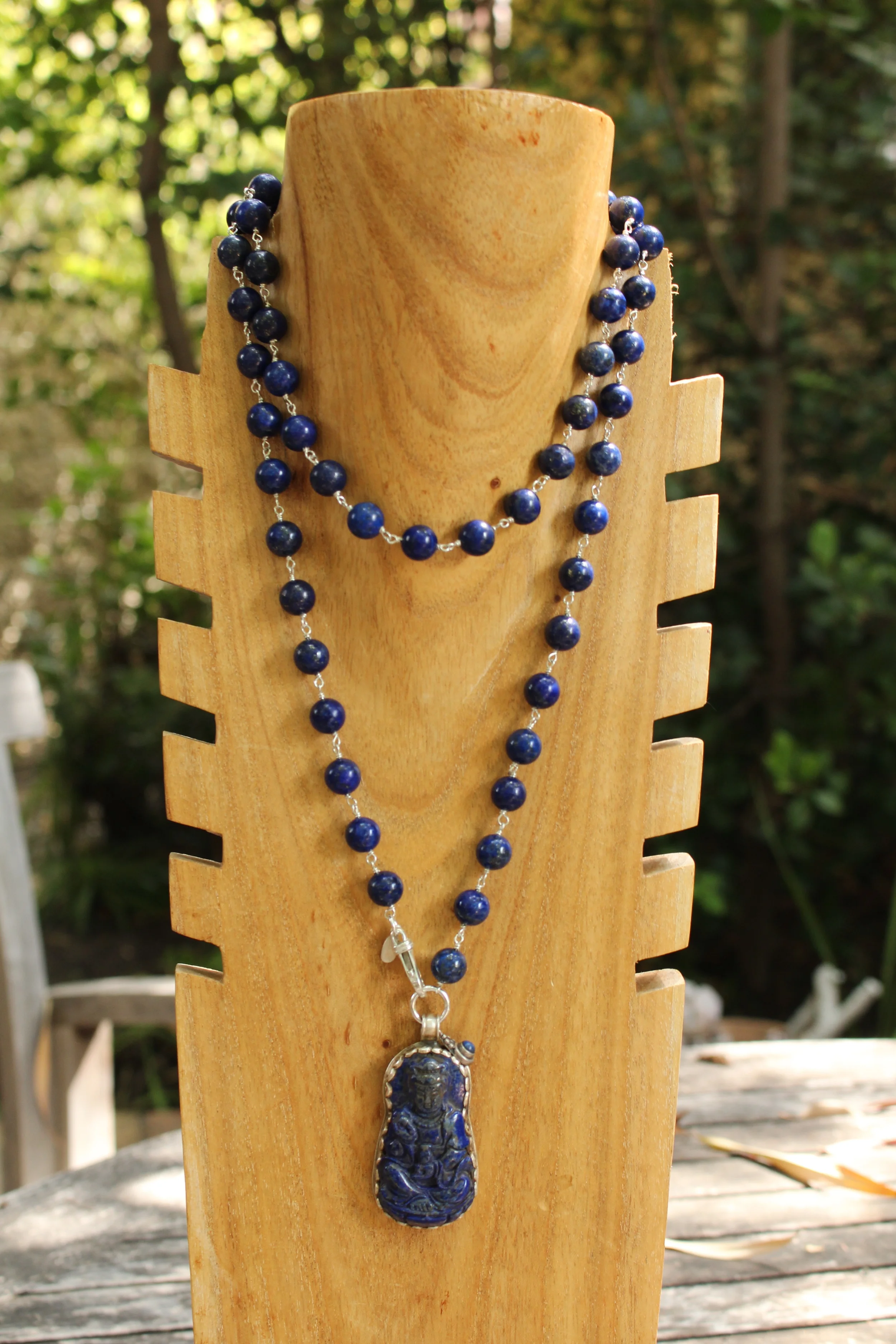 Lapis Sitting Buddha Pendant Full Front