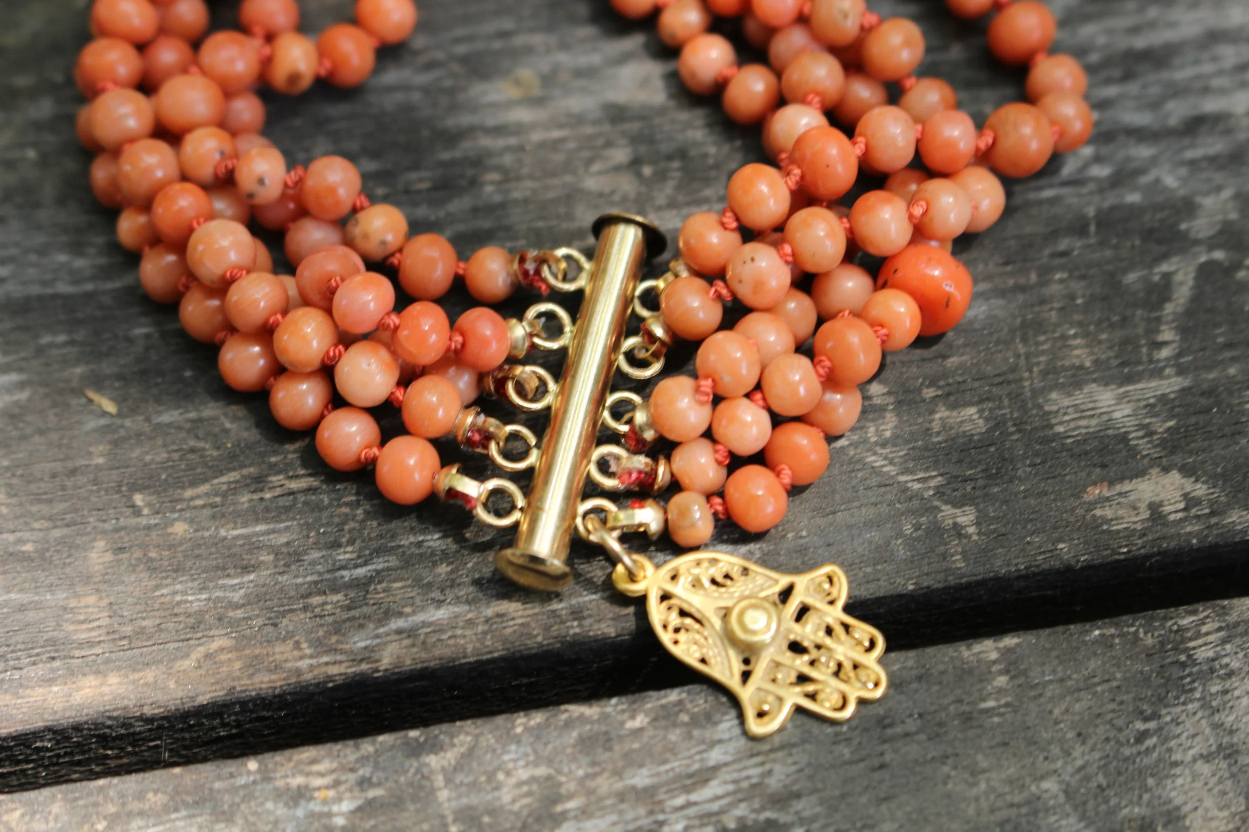 Coral Beaded Bracelet Close Up Clasp