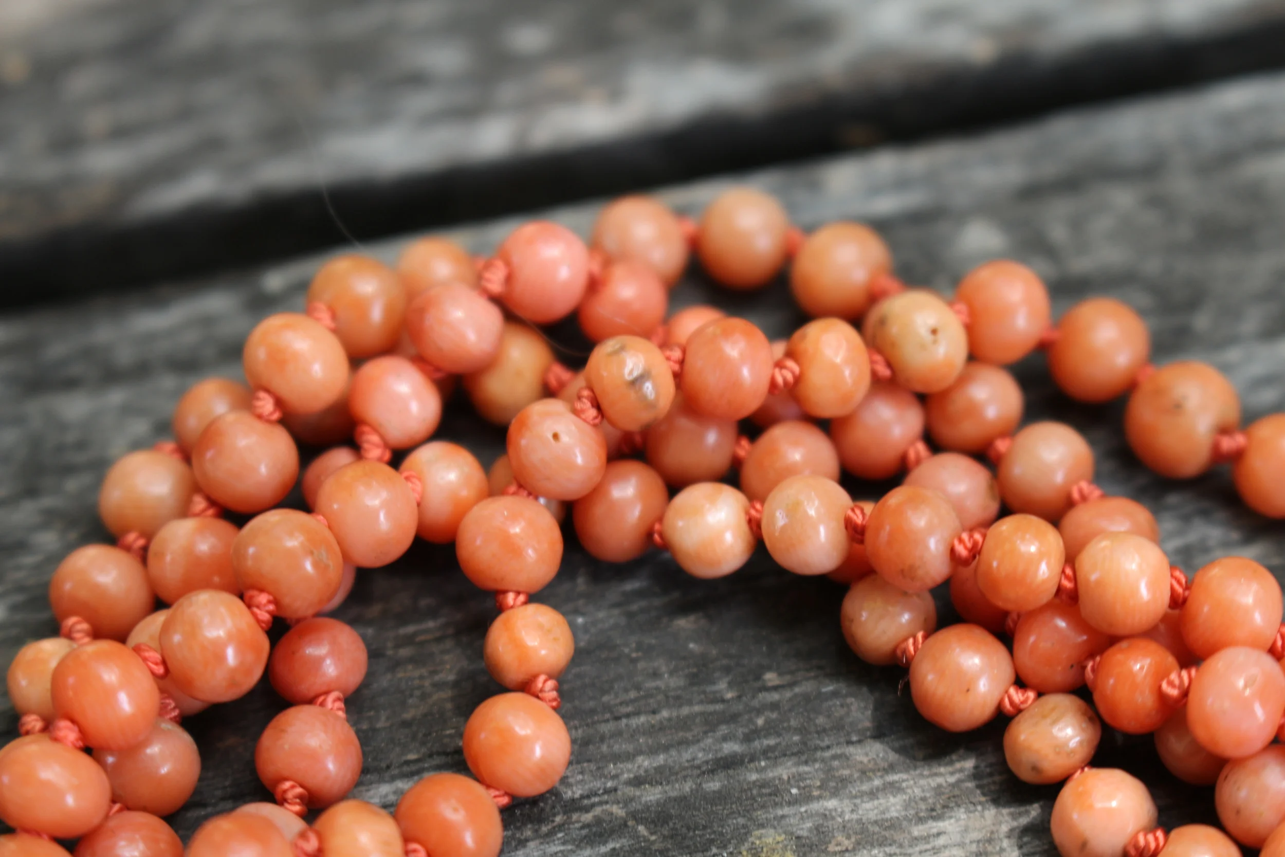 Coral Beaded Bracelet Close Up