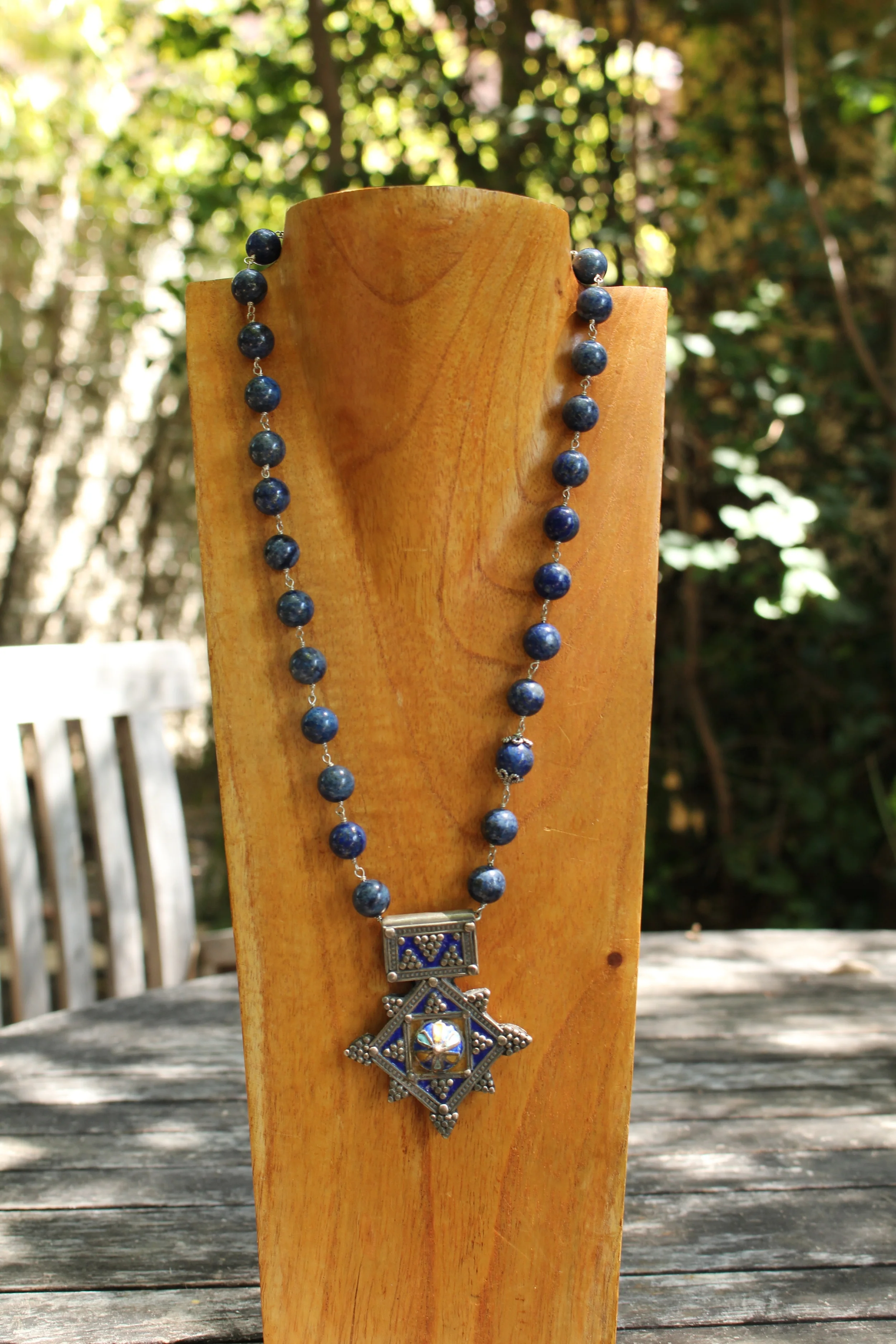 Moroccan Lapis Beaded Pendant Full Front