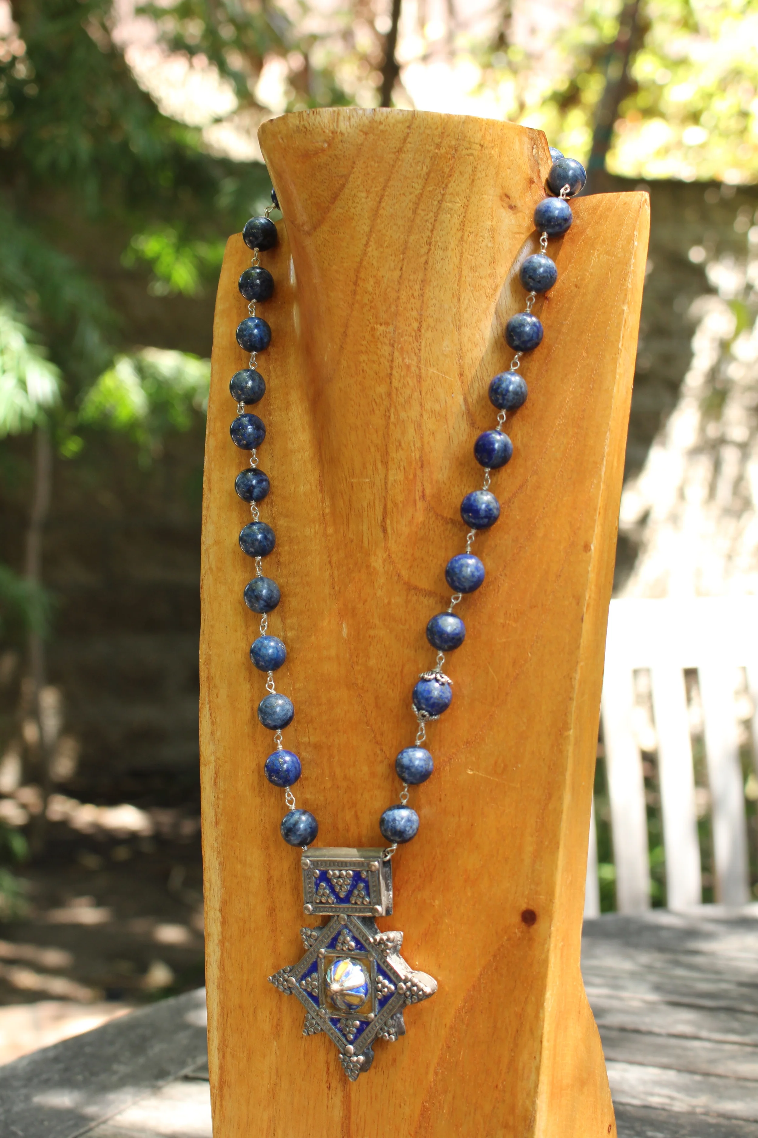 Moroccan Lapis Beaded Pendant Full Left