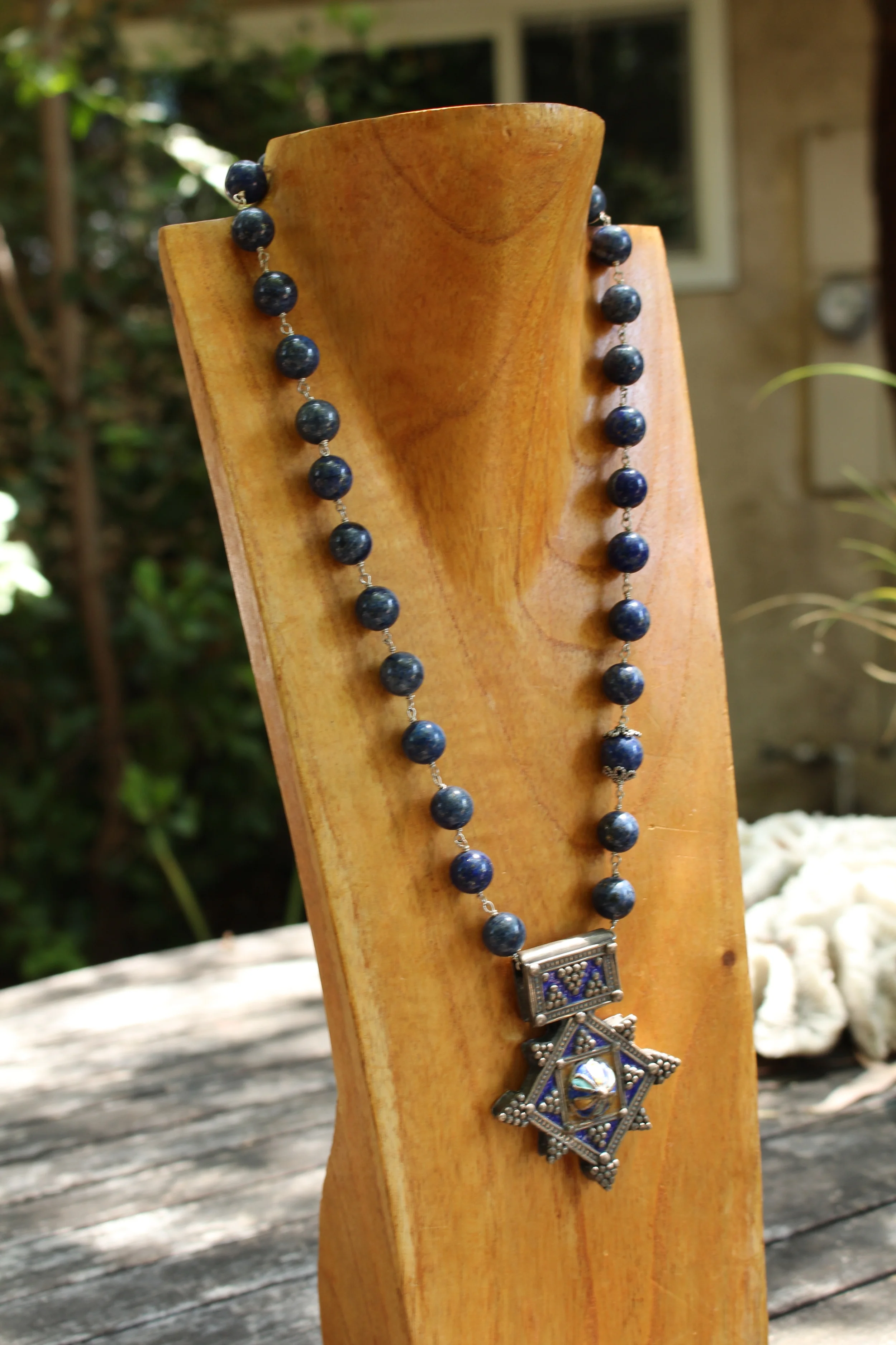 Moroccan Lapis Beaded Pendant Full Right