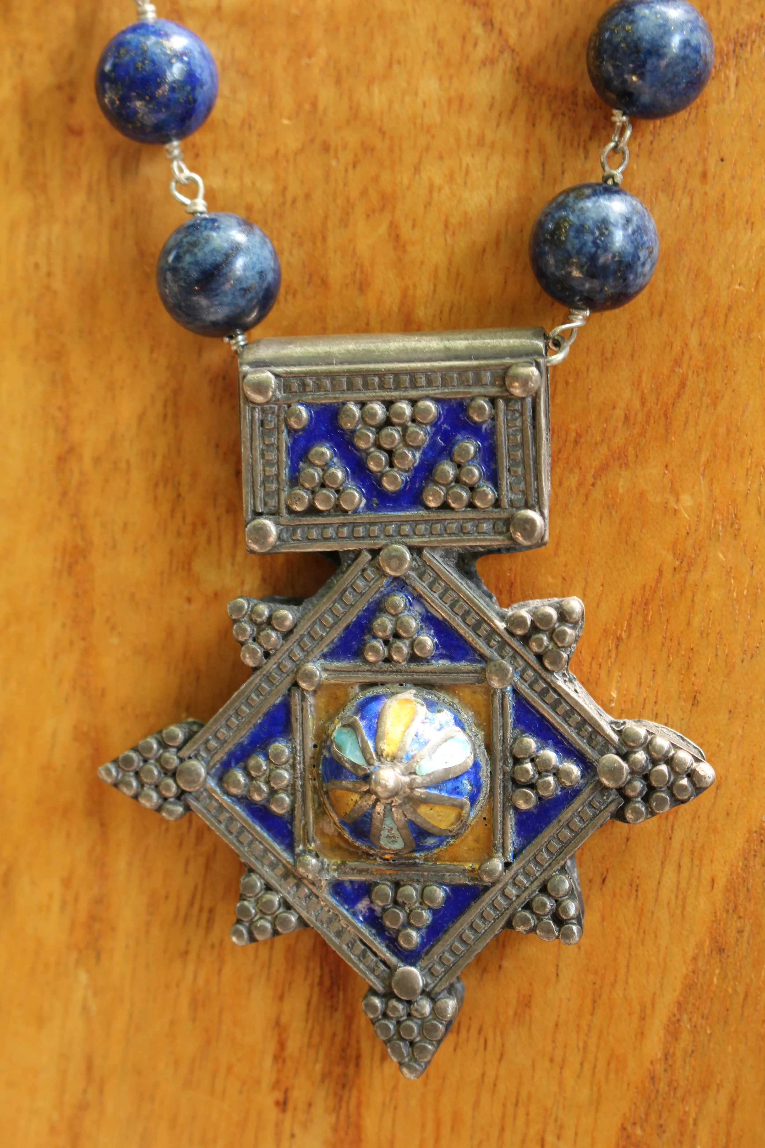 Moroccan Lapis Beaded Pendant Close Up