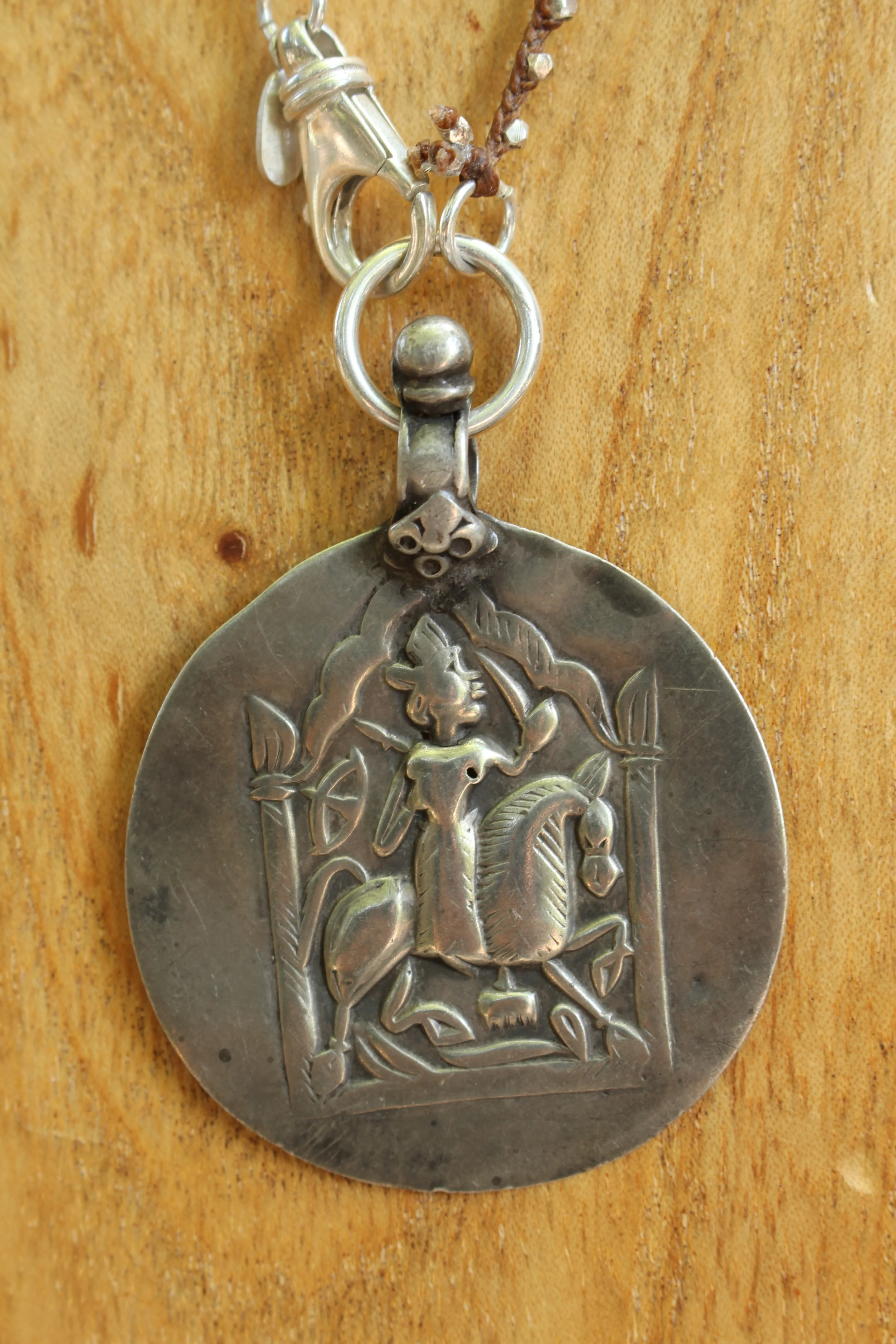 Silver Indian Medallion Pendant Close Up