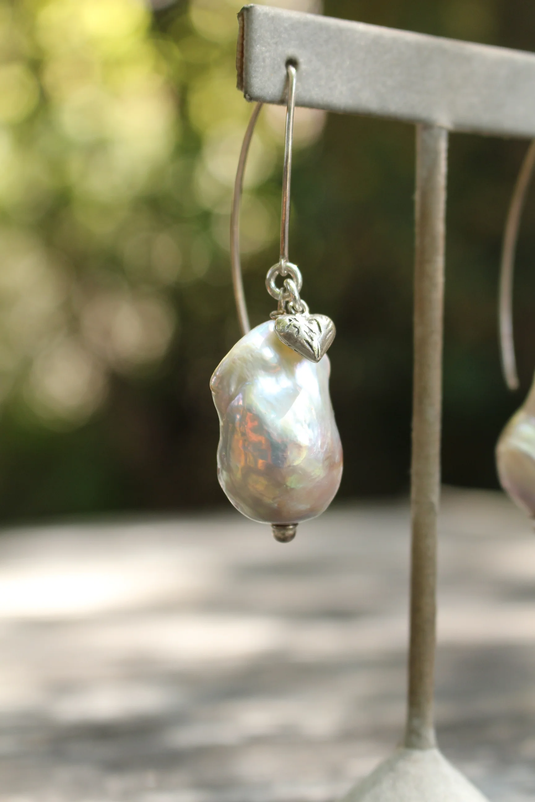 Large Freshwater Pearls with Heart Charms Close Up