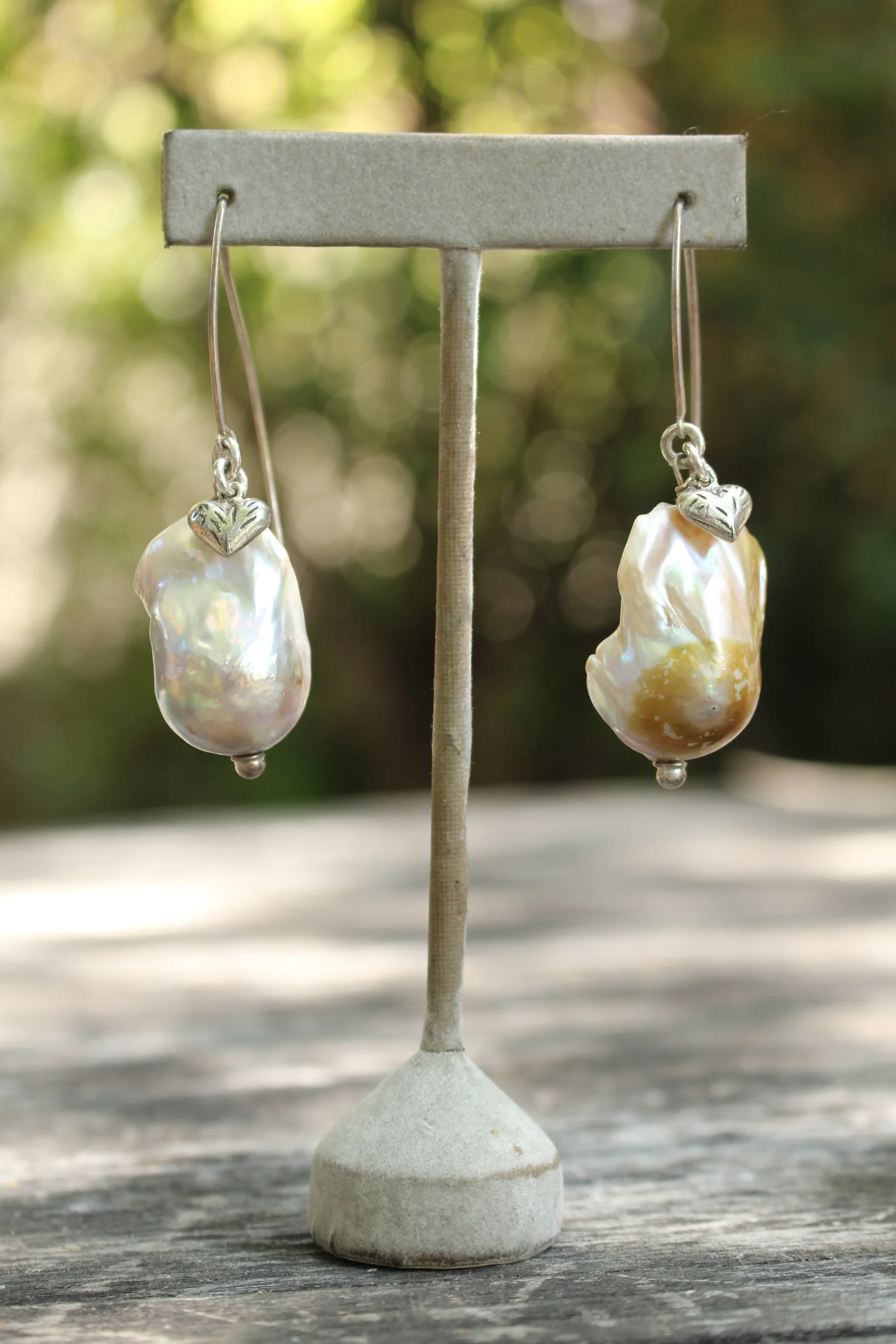 Large Freshwater Pearls with Heart Charms Full