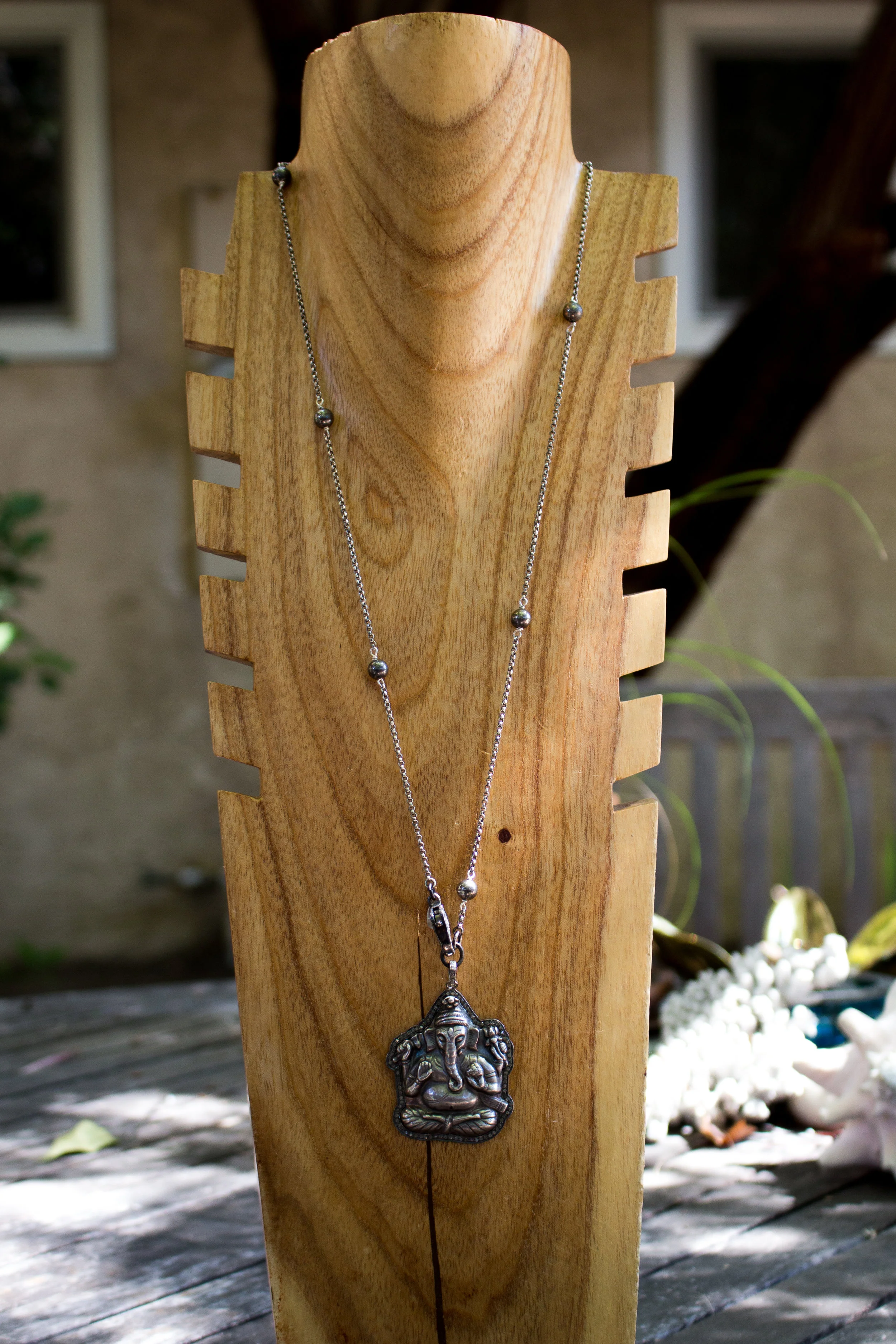 Sterling Silver Sitting Ganesha Pendant Full Front
