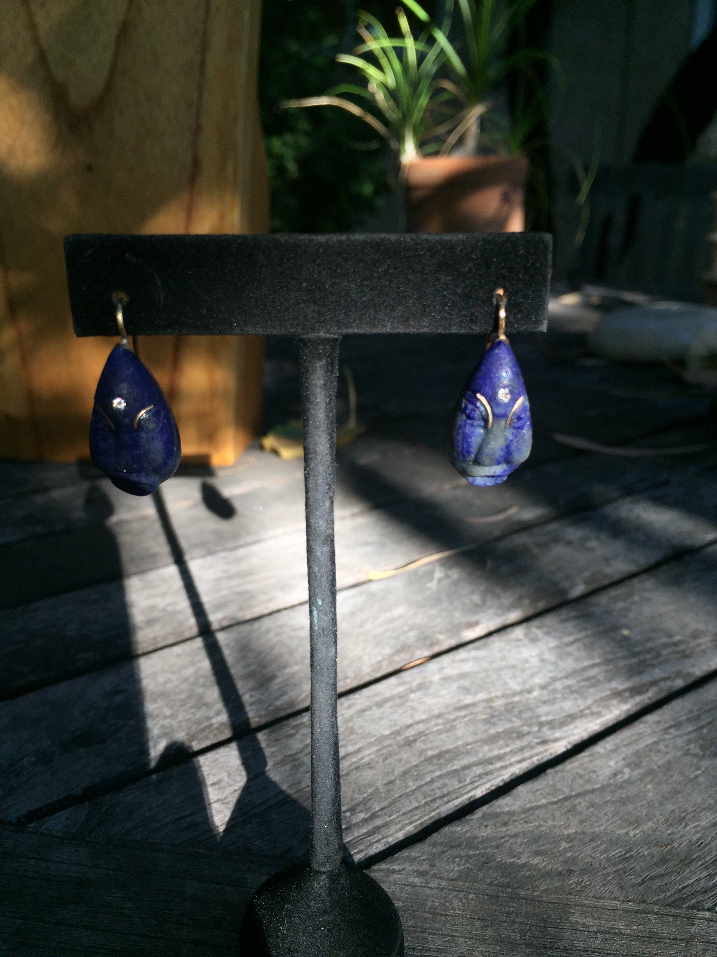 18kt Lapis Diamond Face Earrings
