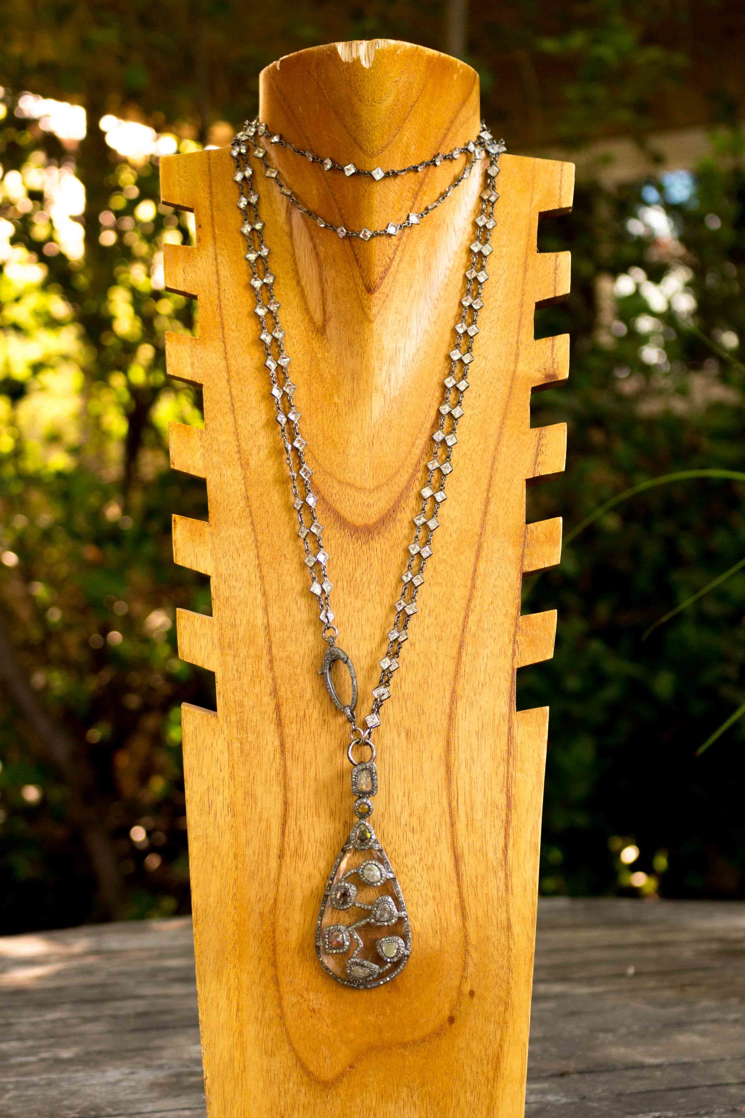 Multi Colored Diamonds on Rock Crystal Pendant