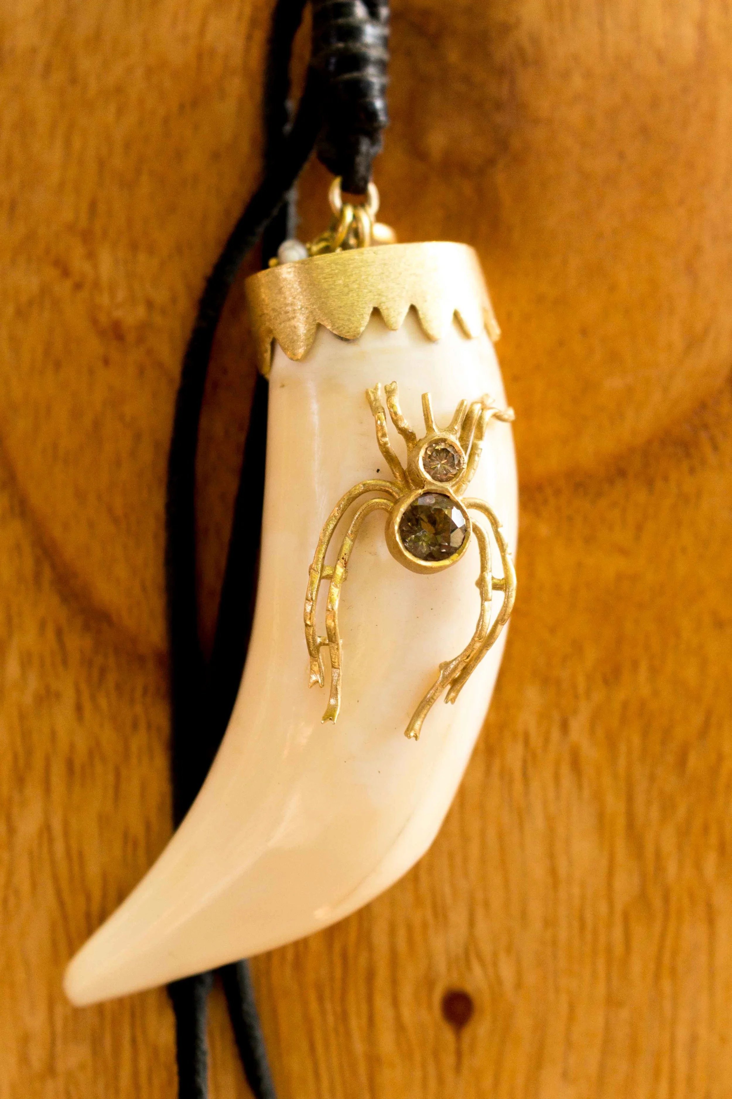 Golden Spider Horn Pendant Close Up