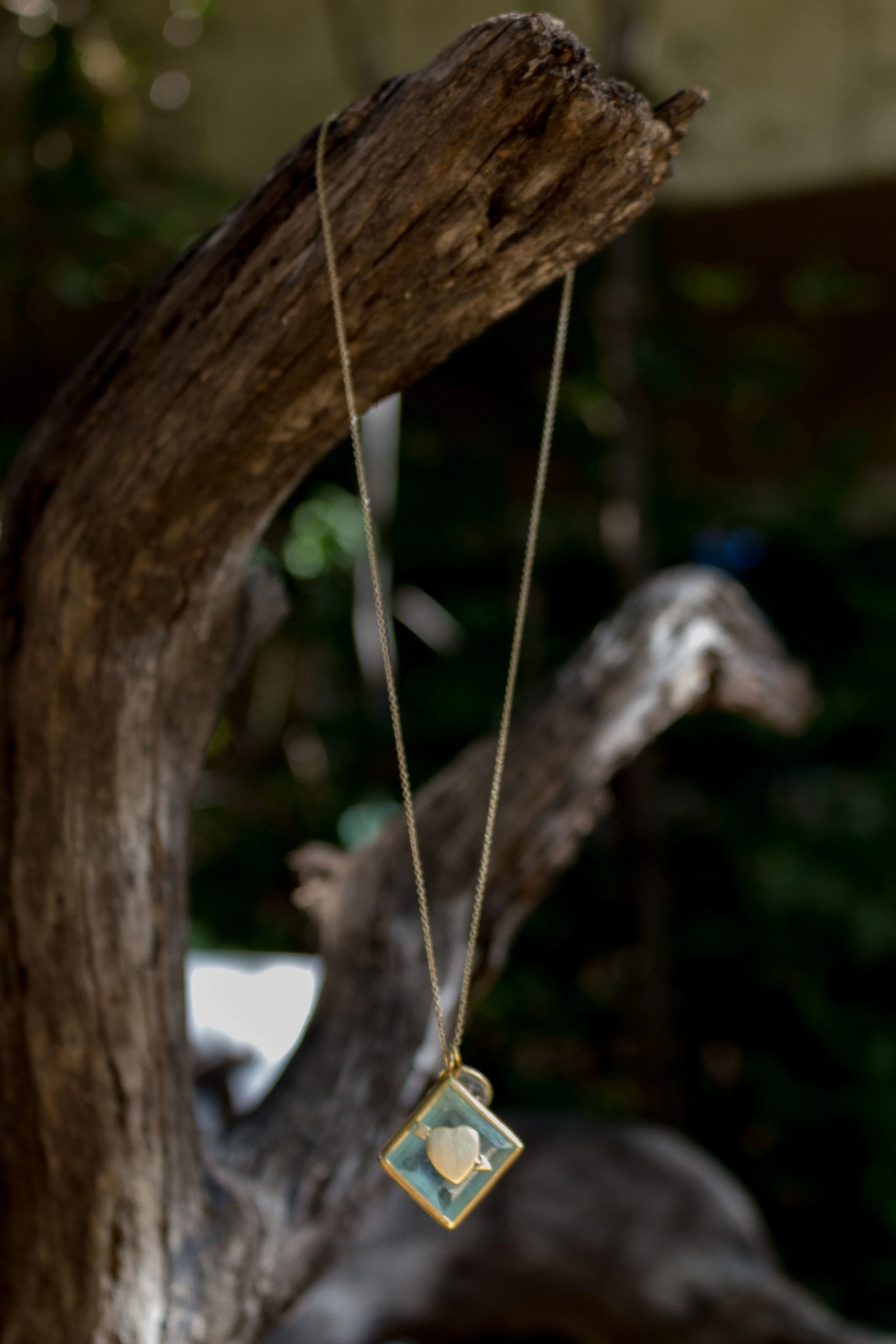 18k Gold and Aqua Cupid Heart Pendant Full