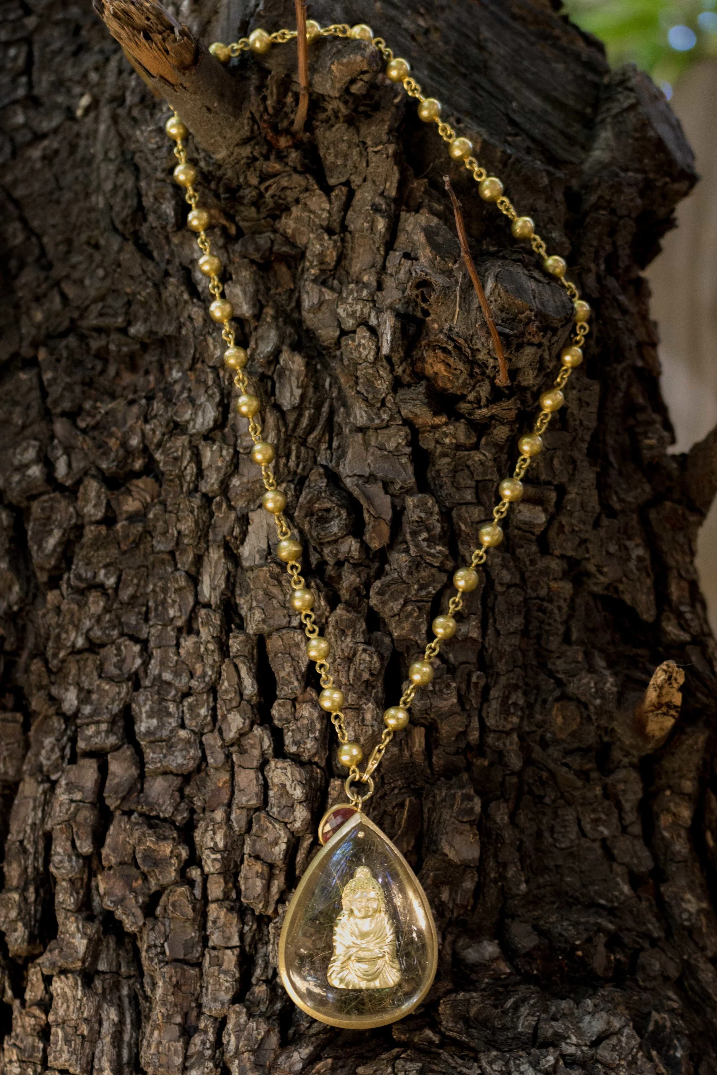 18k Gold Buddha Teardrop Pendant Full