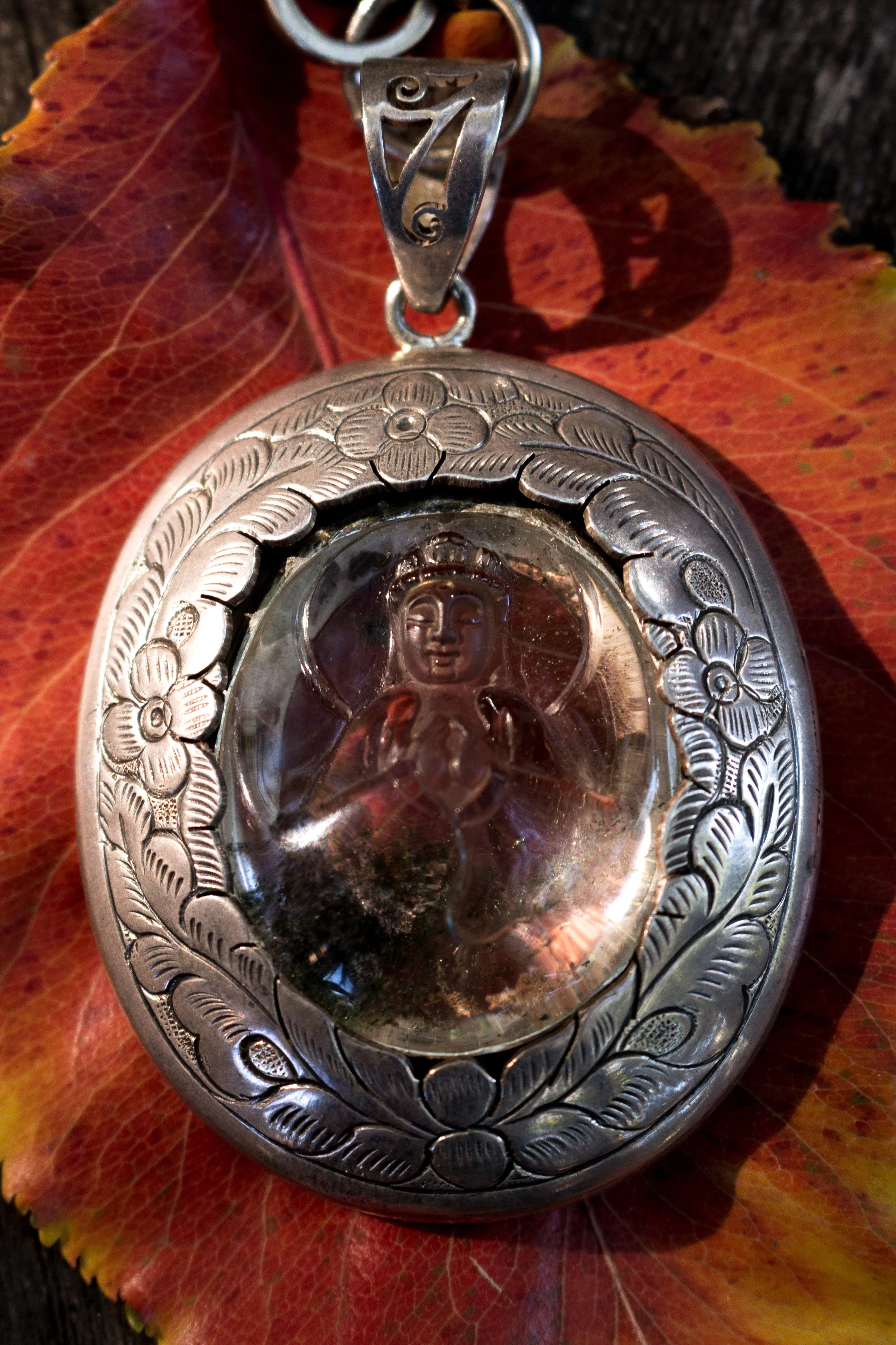 Small Crystal Buddha Pendant Close Up Red