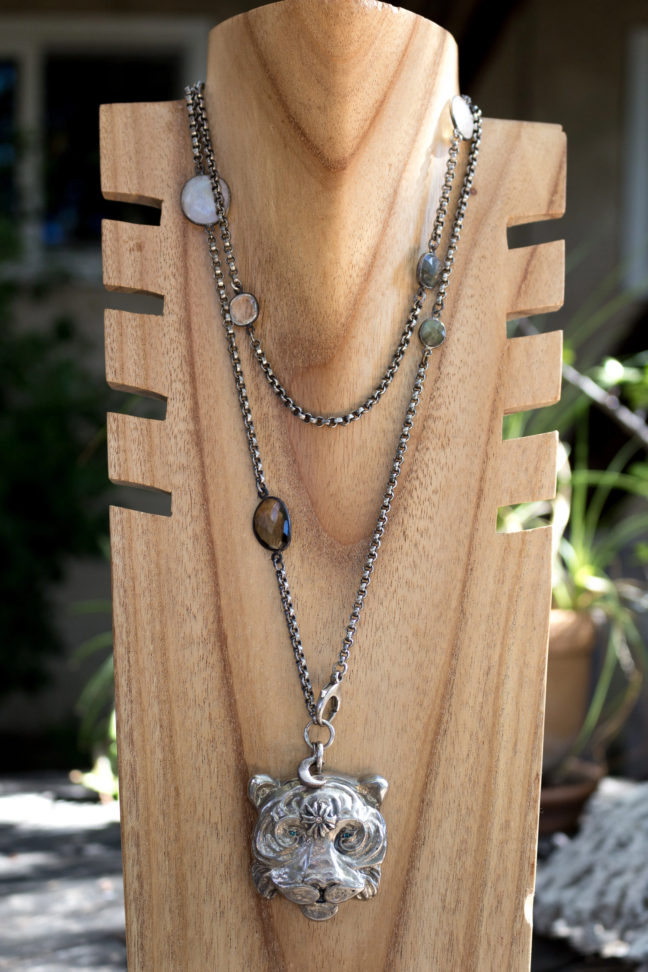 Silver and Diamond Tiger Pendant Full Front