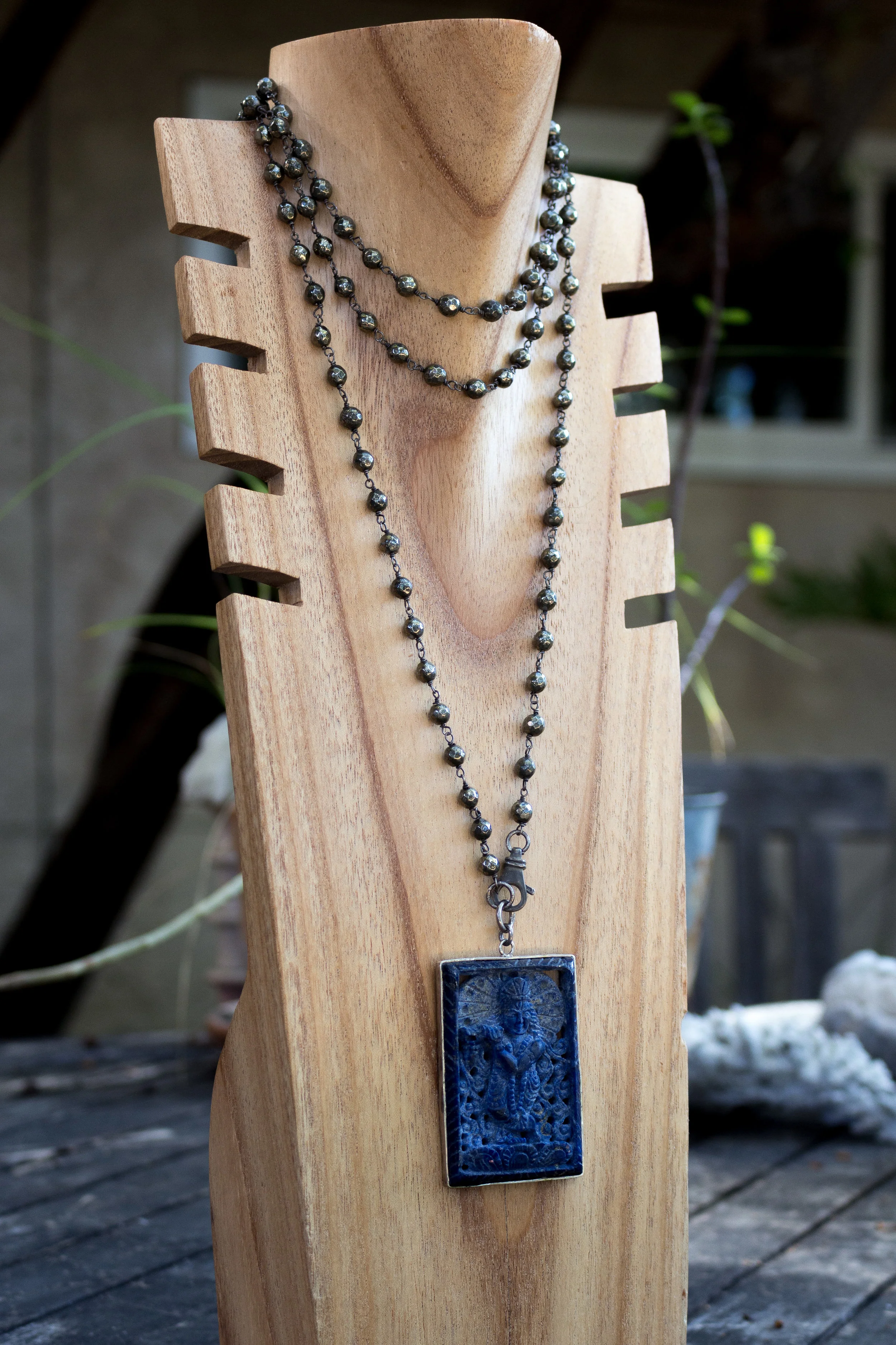 Lapis Dancing Krishna Pendant Full Side