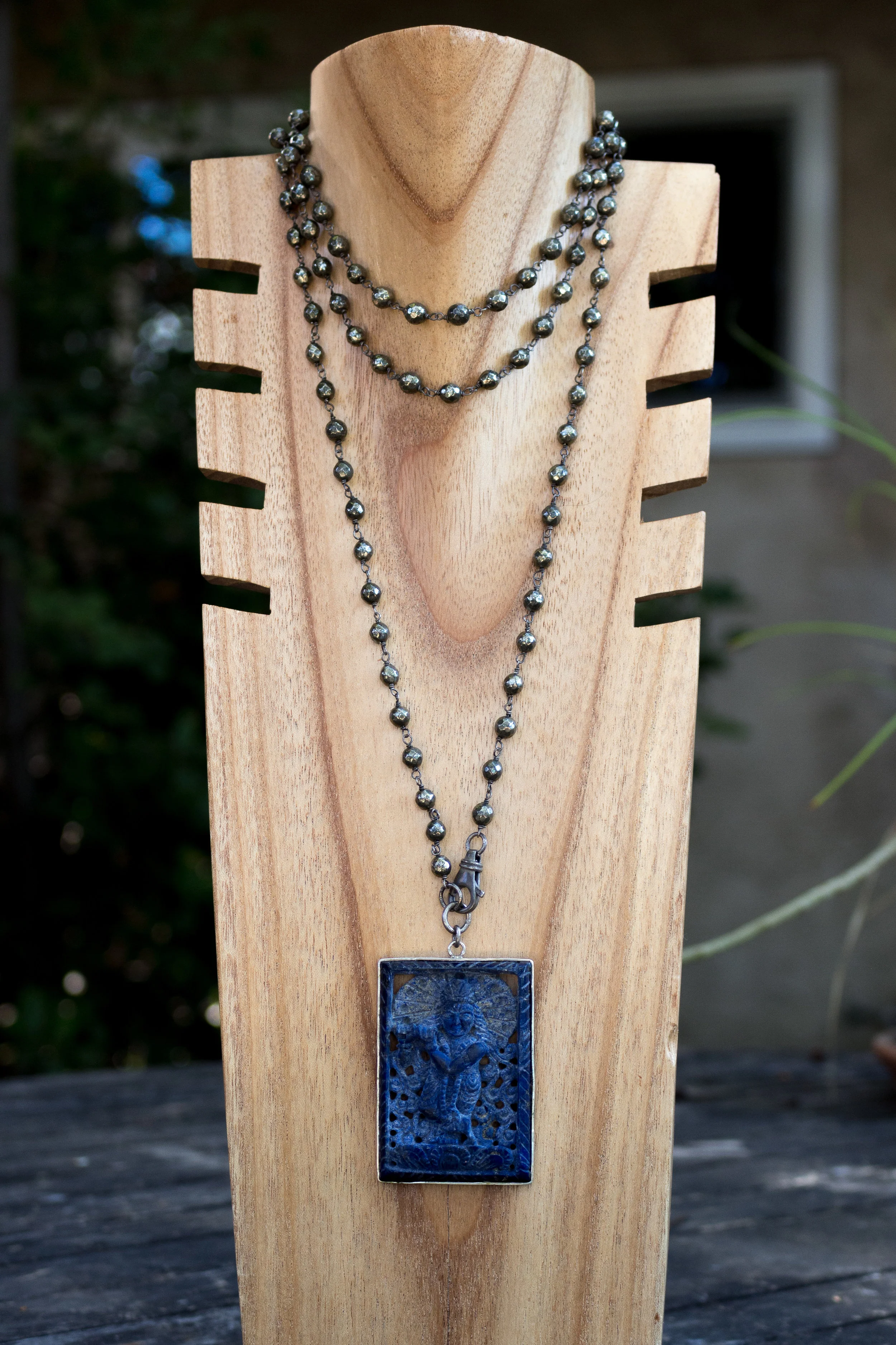 Lapis Dancing Krishna Pendant Full Front