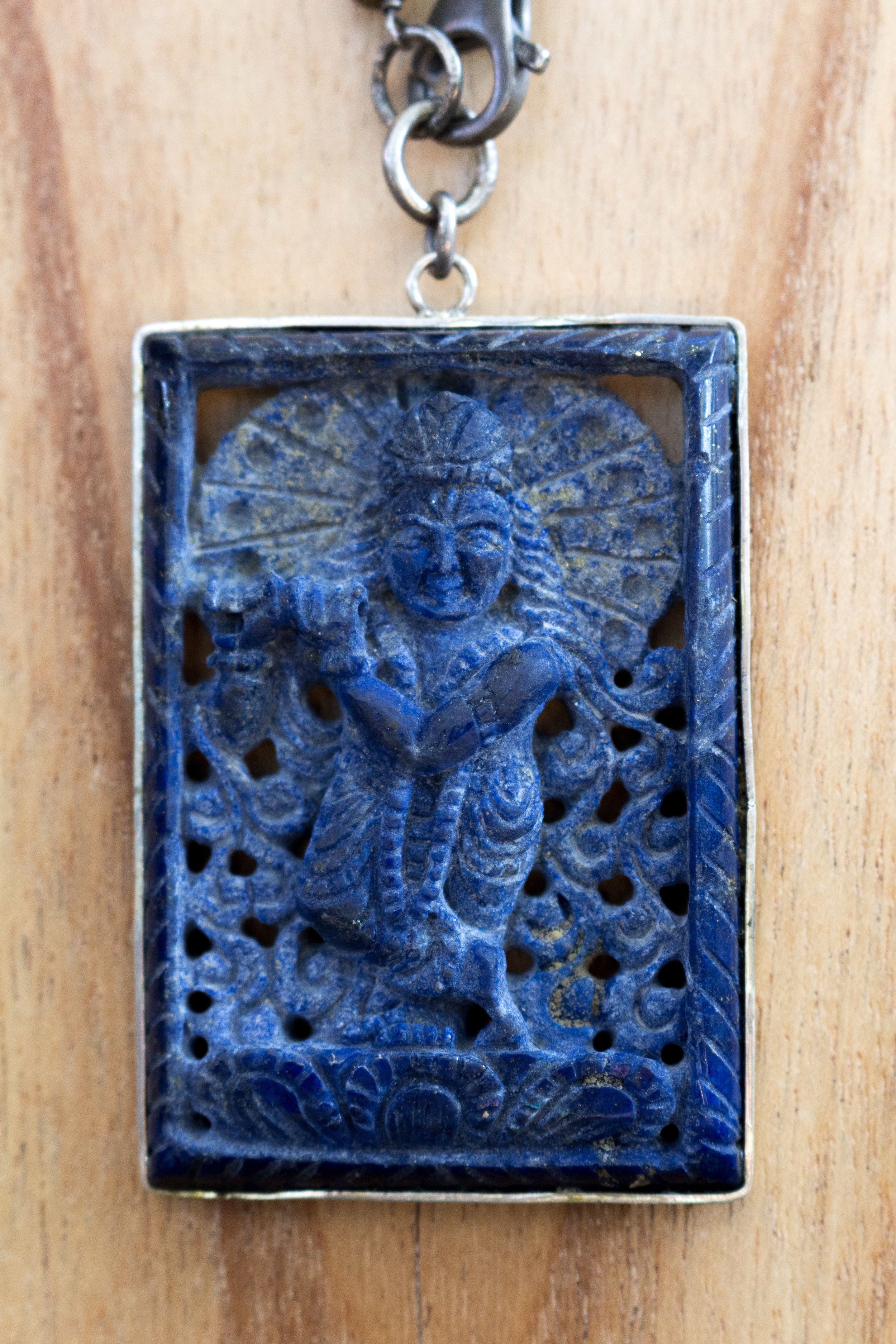 Lapis Dancing Krishna Pendant Close Up