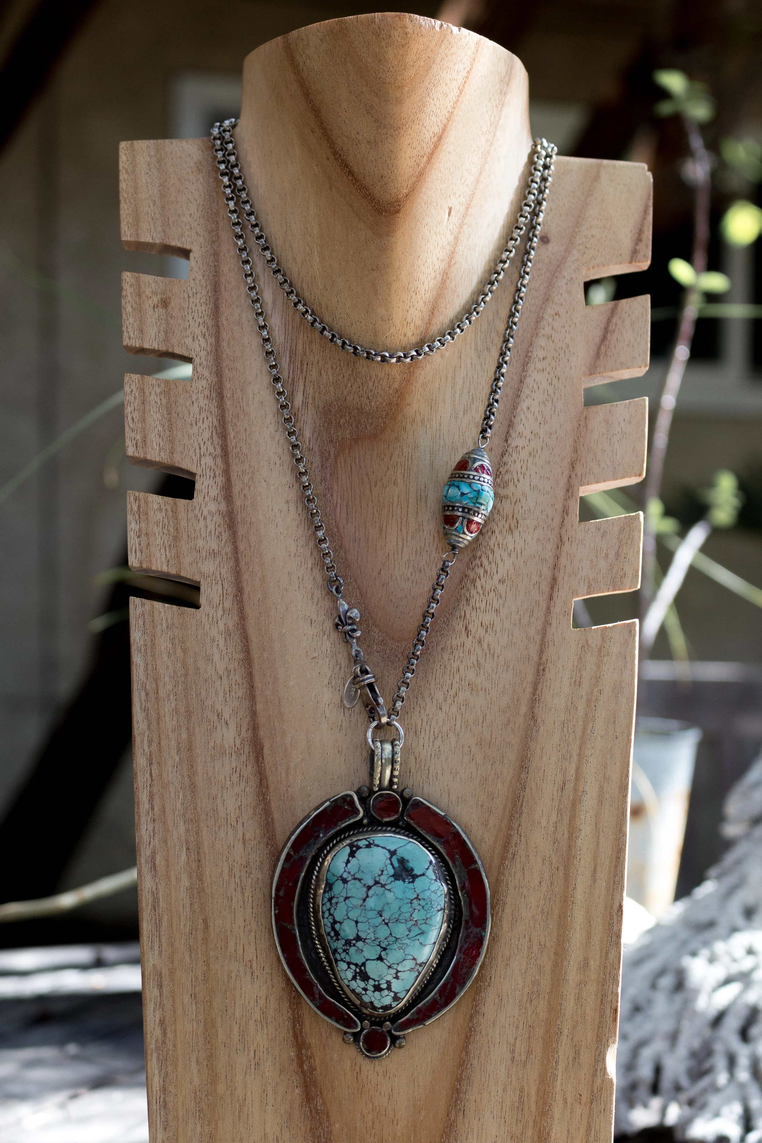 Antique Silver and Turquoise Pendant Full Front