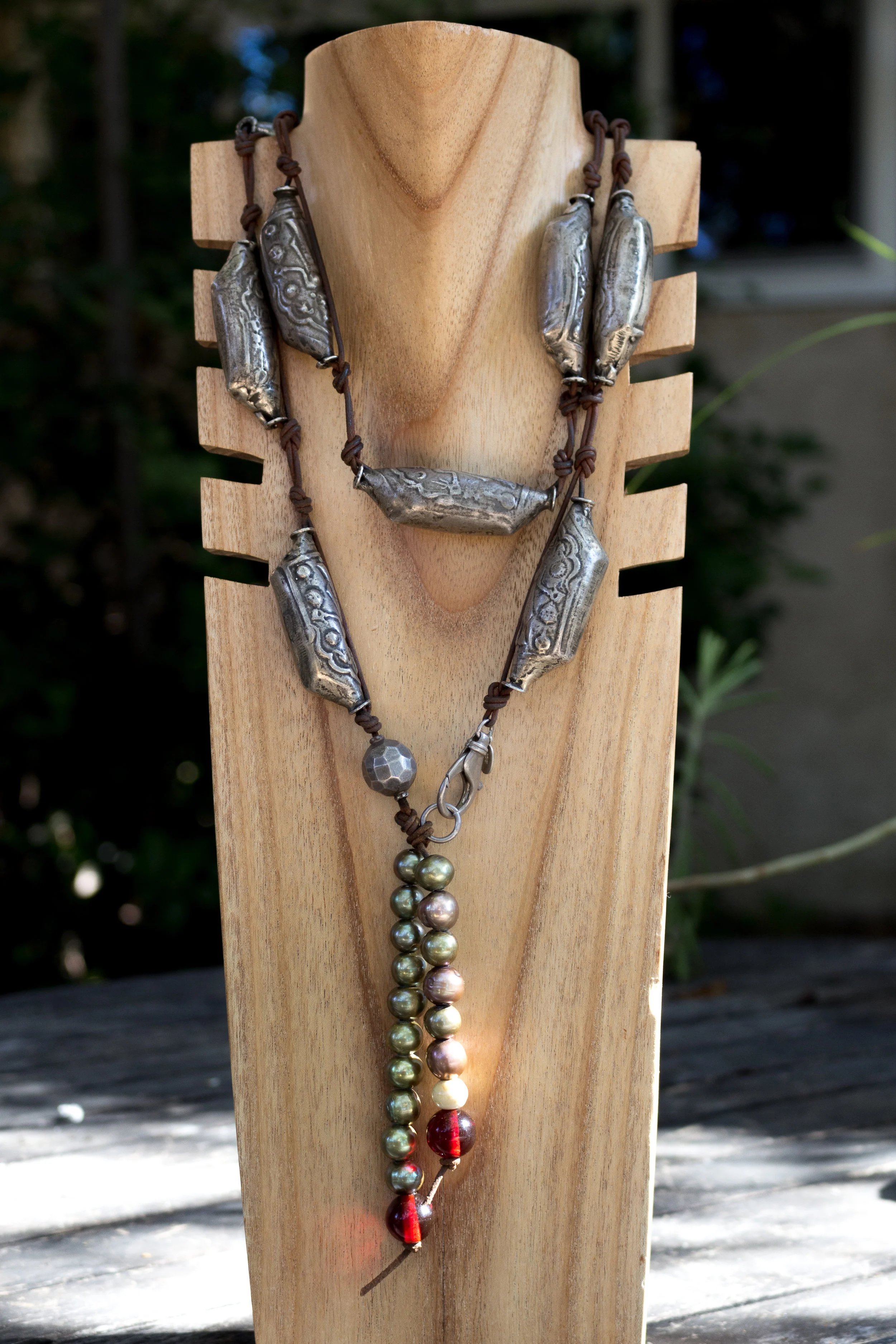 Oblong Antique Indian Beaded Necklace Full Front