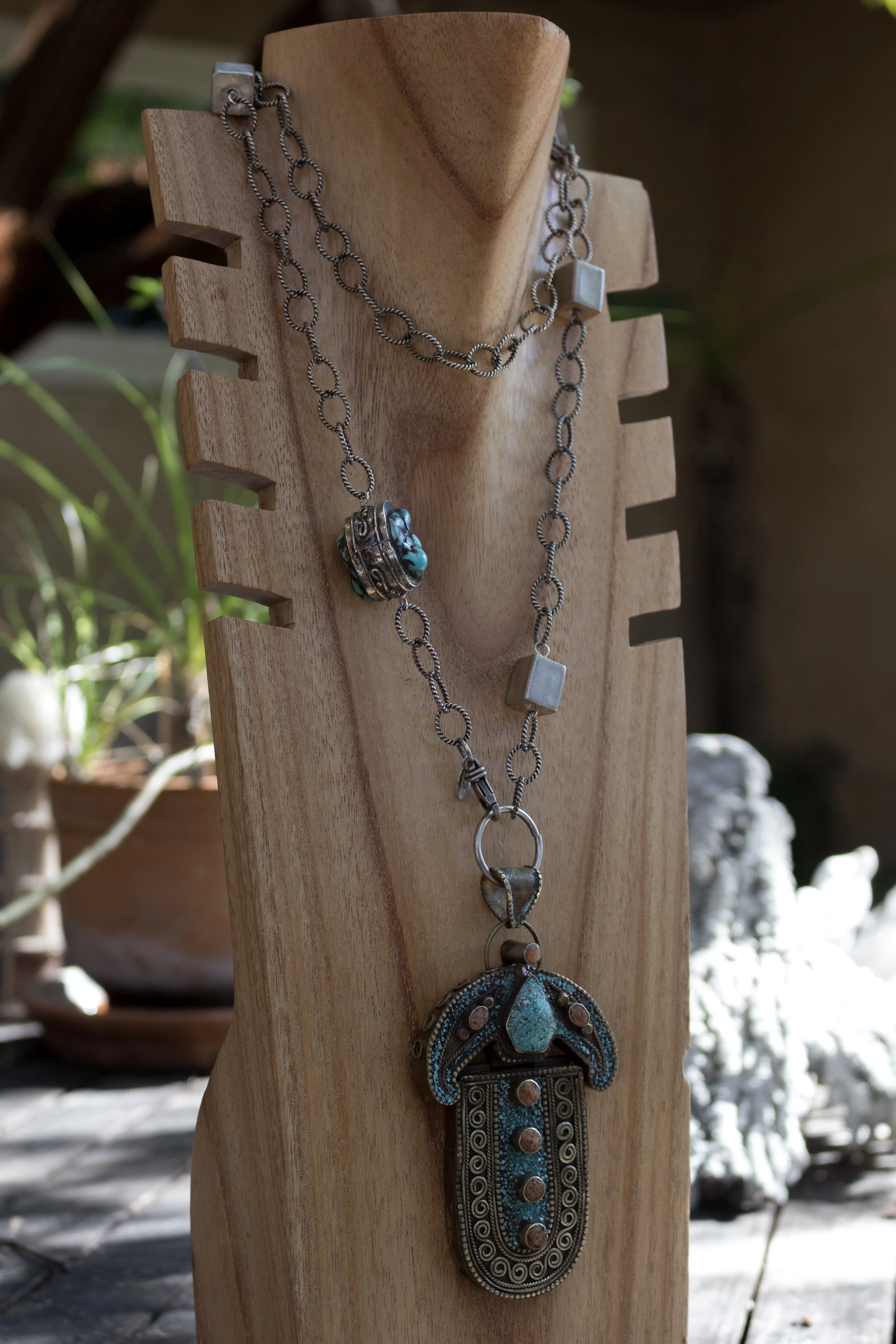 Antique Tibetan Turquoise Pendant Full Side