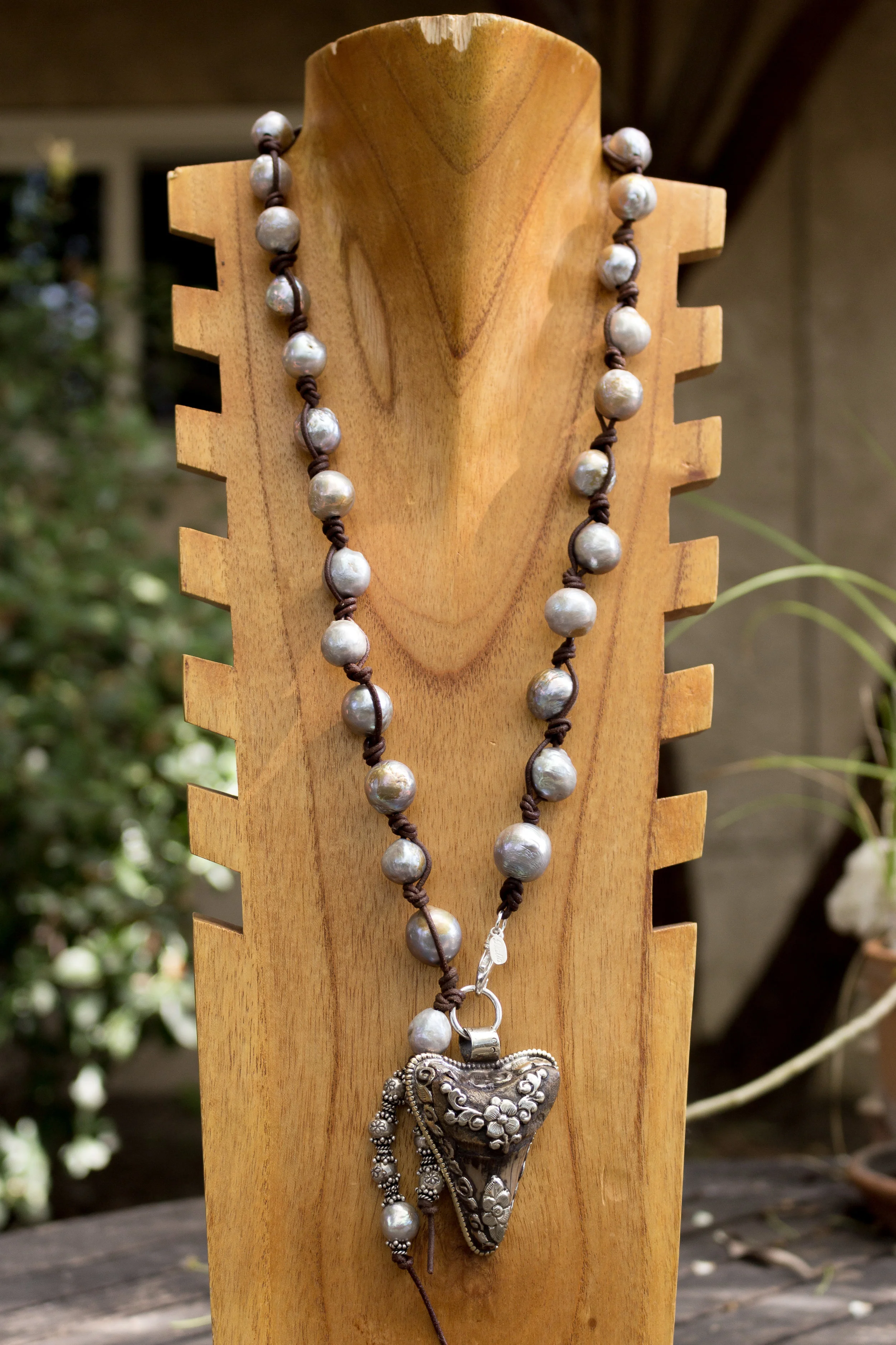 Shark Tooth and Pearl Necklace Full Front