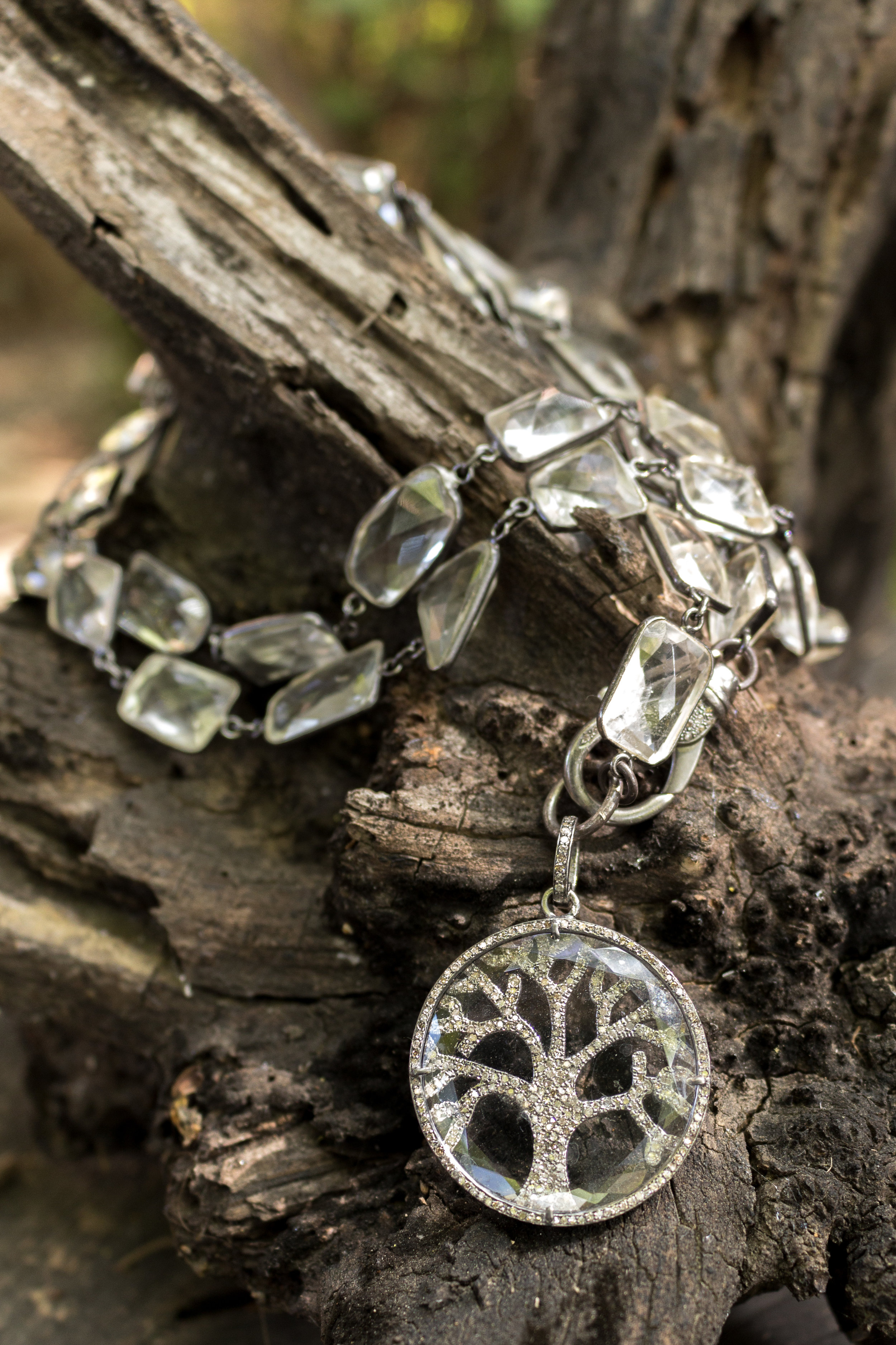 Diamond and Crystal Tree of Life Pendant